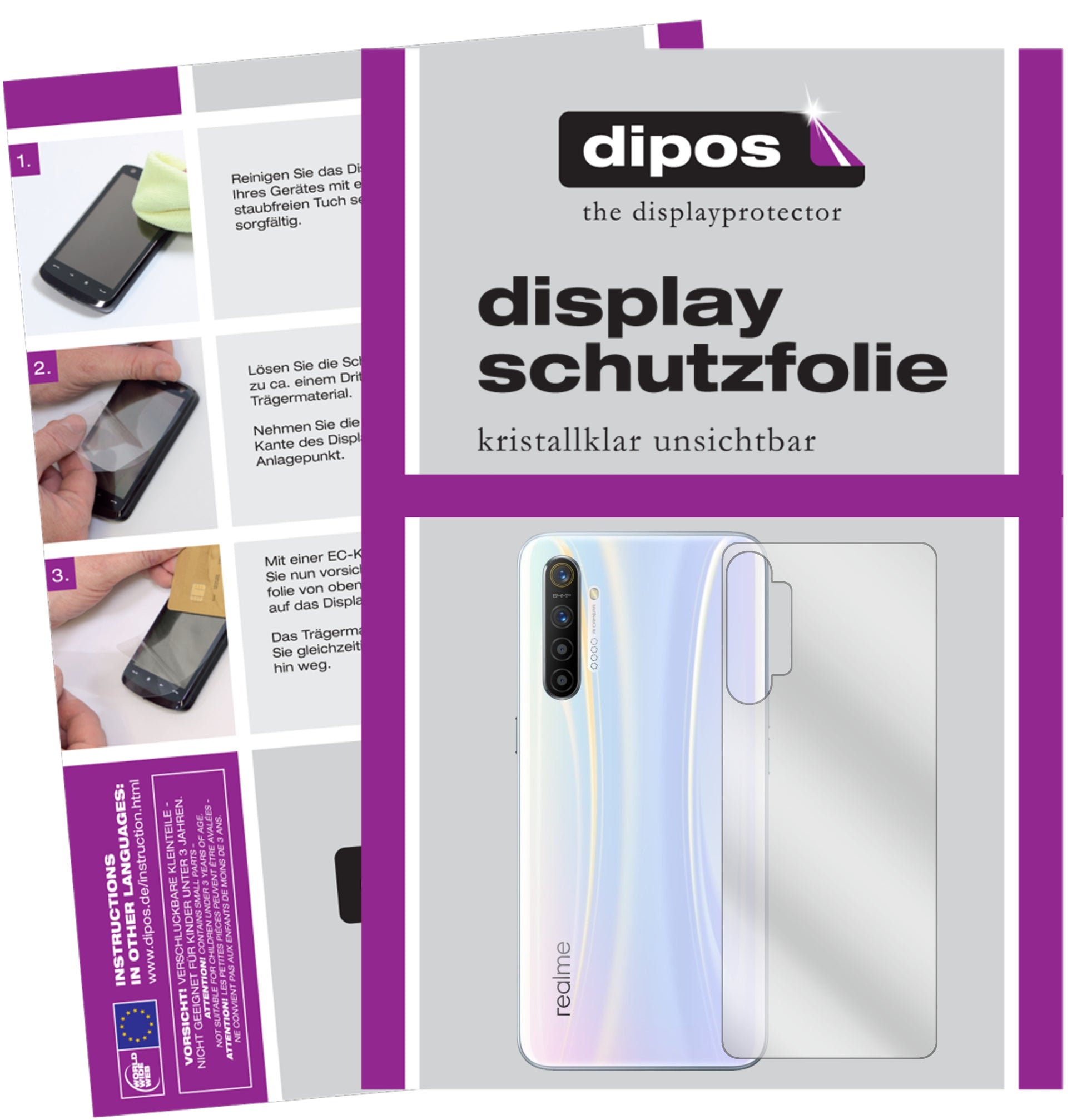 Kristallklare, dünne Schutzfolie: Kratzfest & passgenau für Oppo-Realme X2 Rückseite