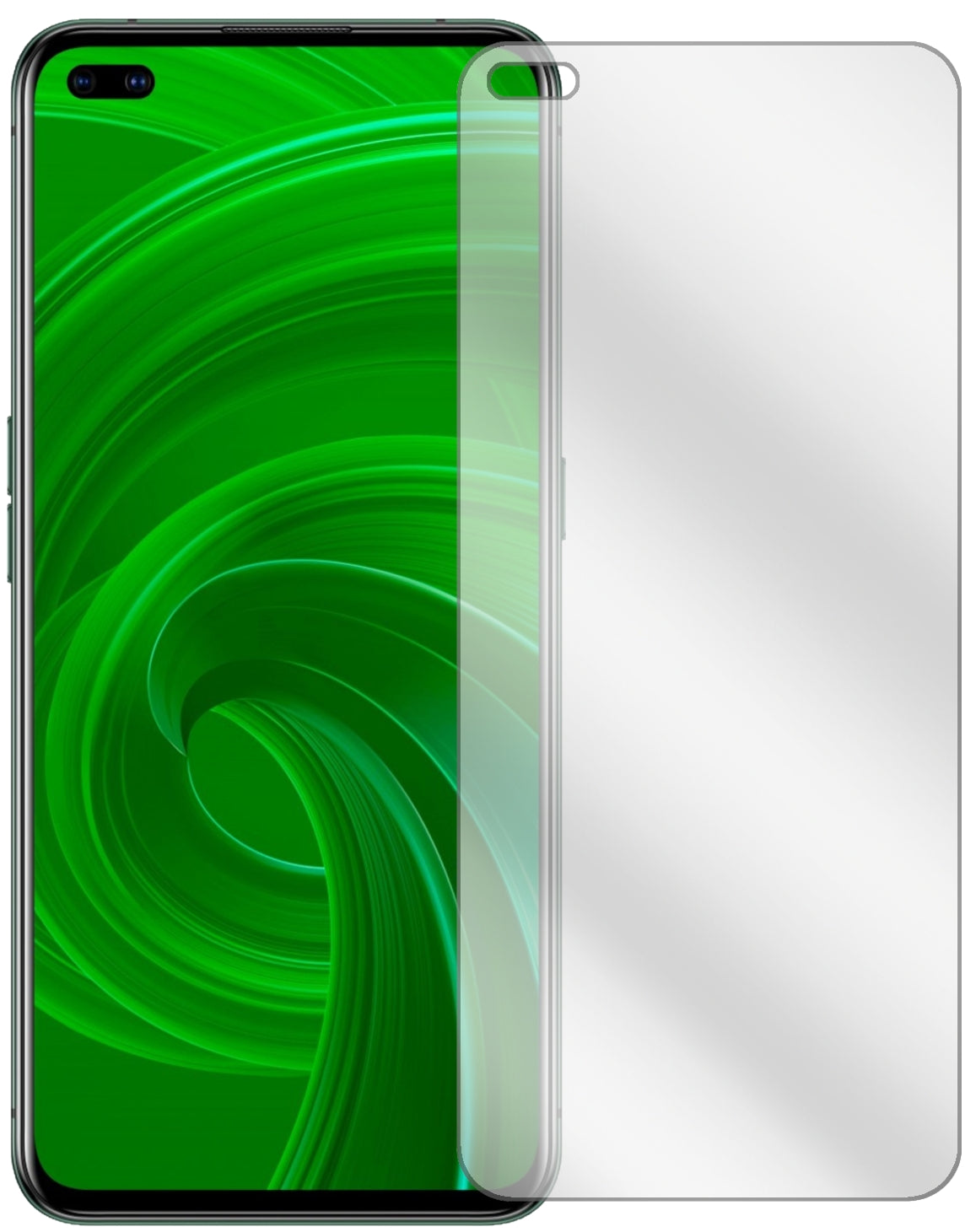 OppoRealme X50 mit aufgebrachter dipos Displayschutzfolie, glasklare Darstellung ohne Einschränkungen
