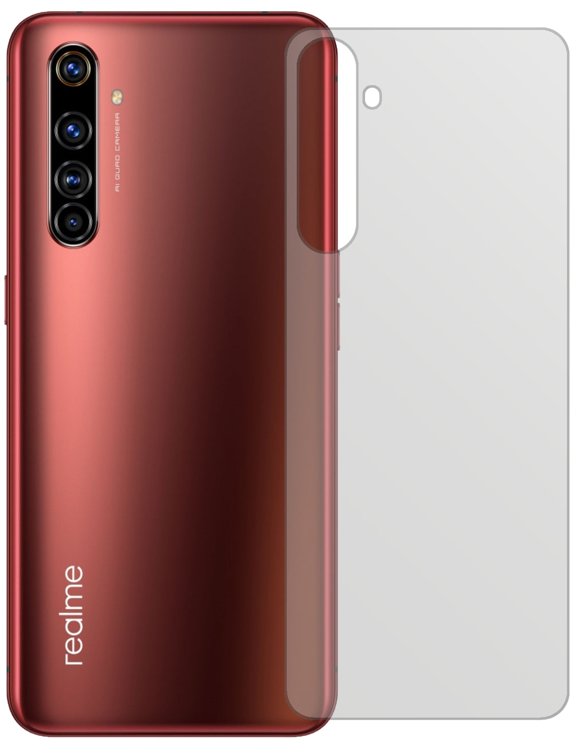 OppoRealme X50t 5G Rückseite mit aufgebrachter dipos Displayschutzfolie, die lästige Fingerabdrücke minimiert