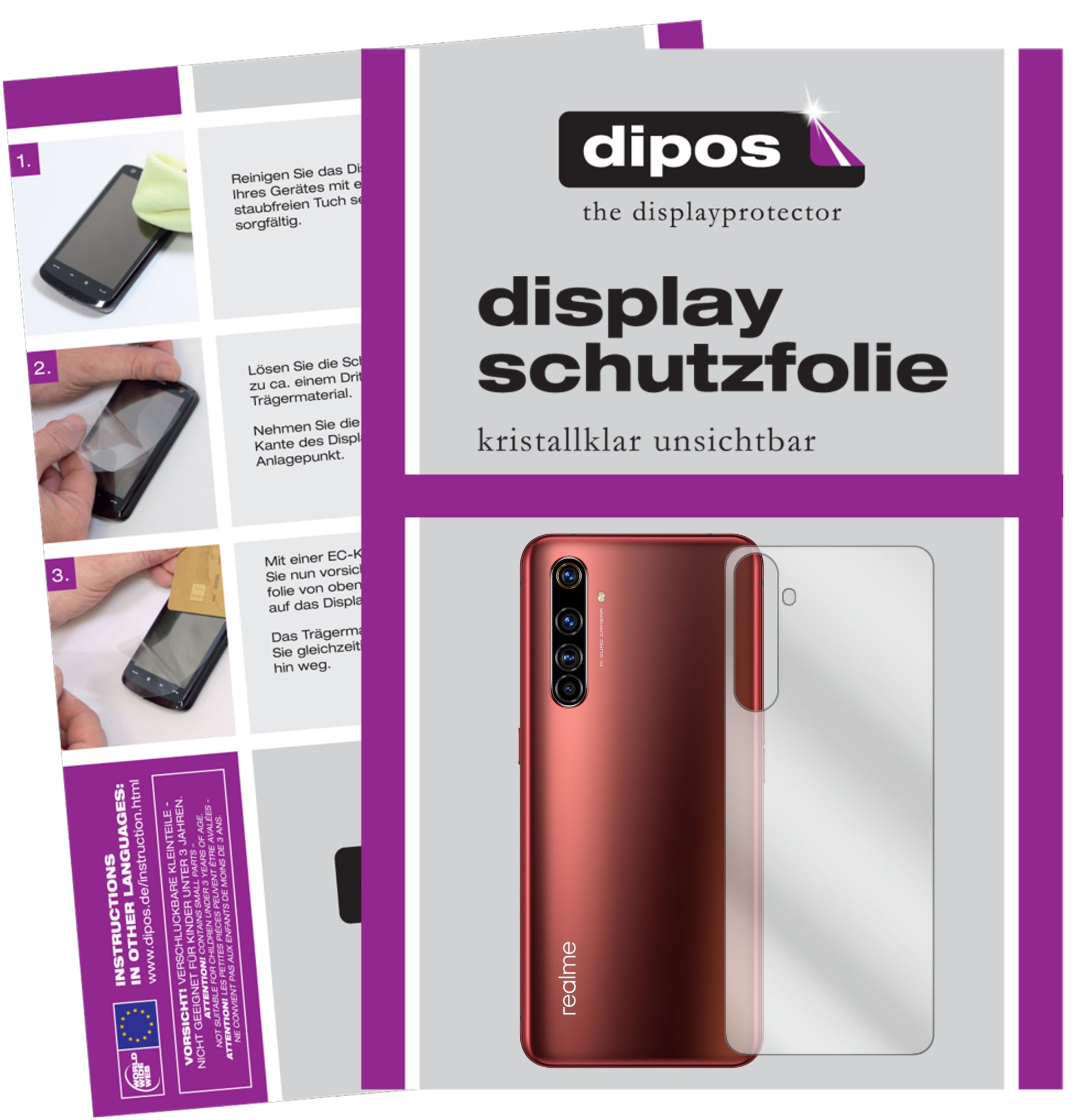 Kristallklare, dünne Schutzfolie: Kratzfest & passgenau für Oppo-Realme X50 5G Rückseite