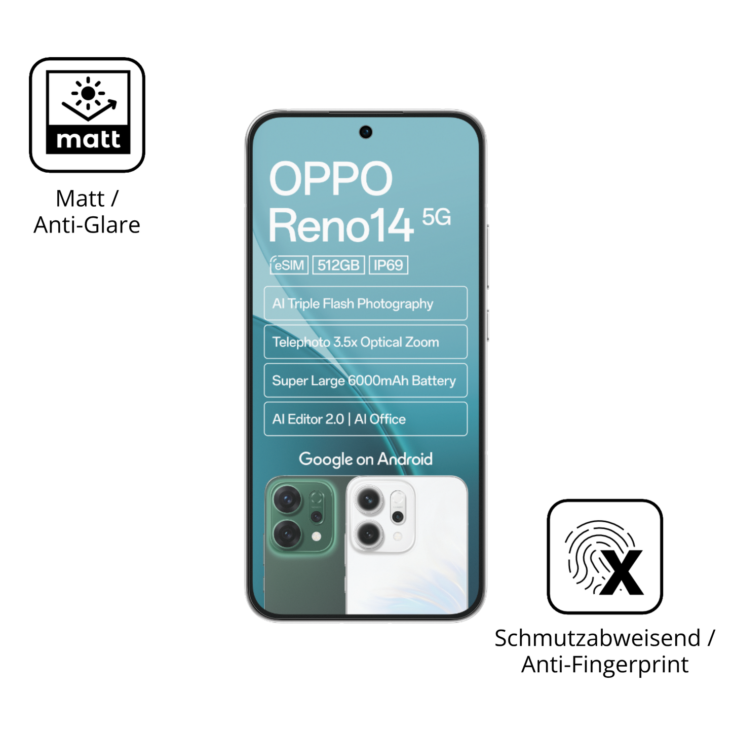 Dünne und entspiegelnde Folie passend zugeschnitten für Oppo Reno14 5G