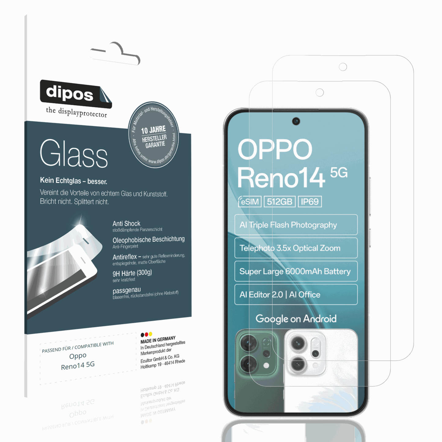 Matte Displayschutzfolie von dipos passend für Oppo Reno14 5G, 9H kratzfest und blasenfrei montiert