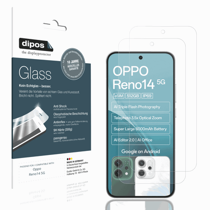 Matte Displayschutzfolie von dipos passend für Oppo Reno14 5G, 9H kratzfest und blasenfrei montiert