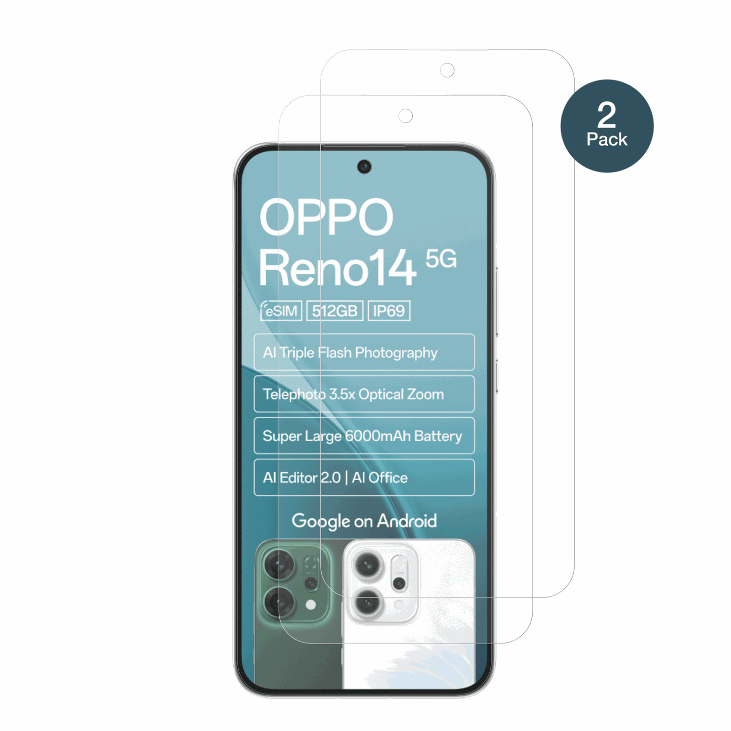 OppoReno14 5G mit aufgebrachter dipos Panzerfolie, die lästige Fingerabdrücke minimiert