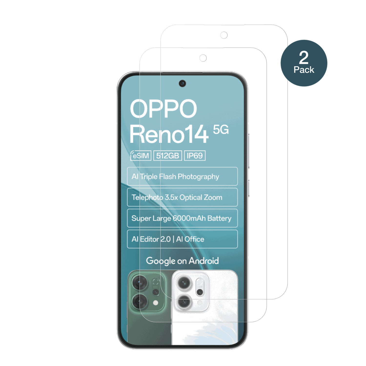 OppoReno14 5G mit aufgebrachter dipos Panzerfolie, die lästige Fingerabdrücke minimiert