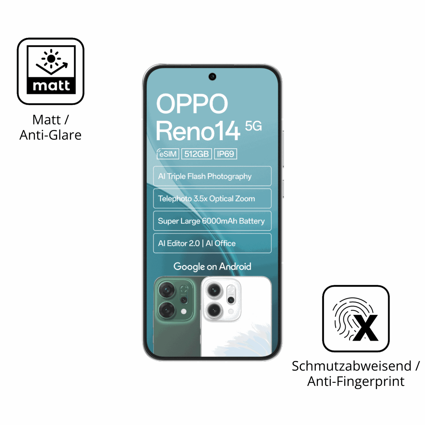 9H Hartbeschichtete, flexible Folie passend zugeschnitten für Oppo Reno14 5G