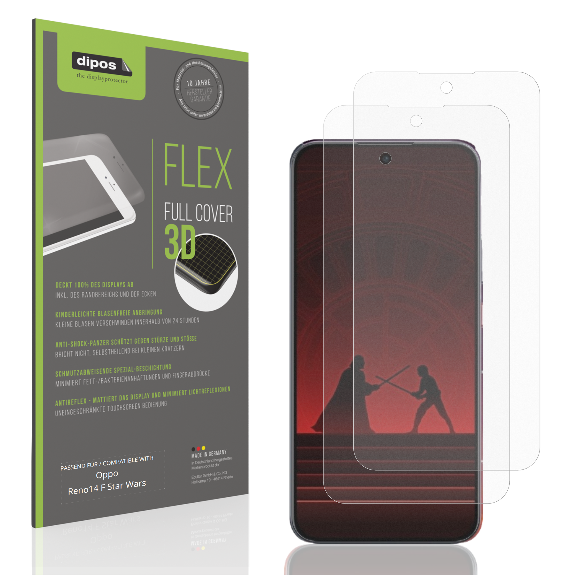 Matte Displayschutzfolie von dipos passend für opporeno14 f star wars, 100% Displayabdeckung und blasenfreie Montage