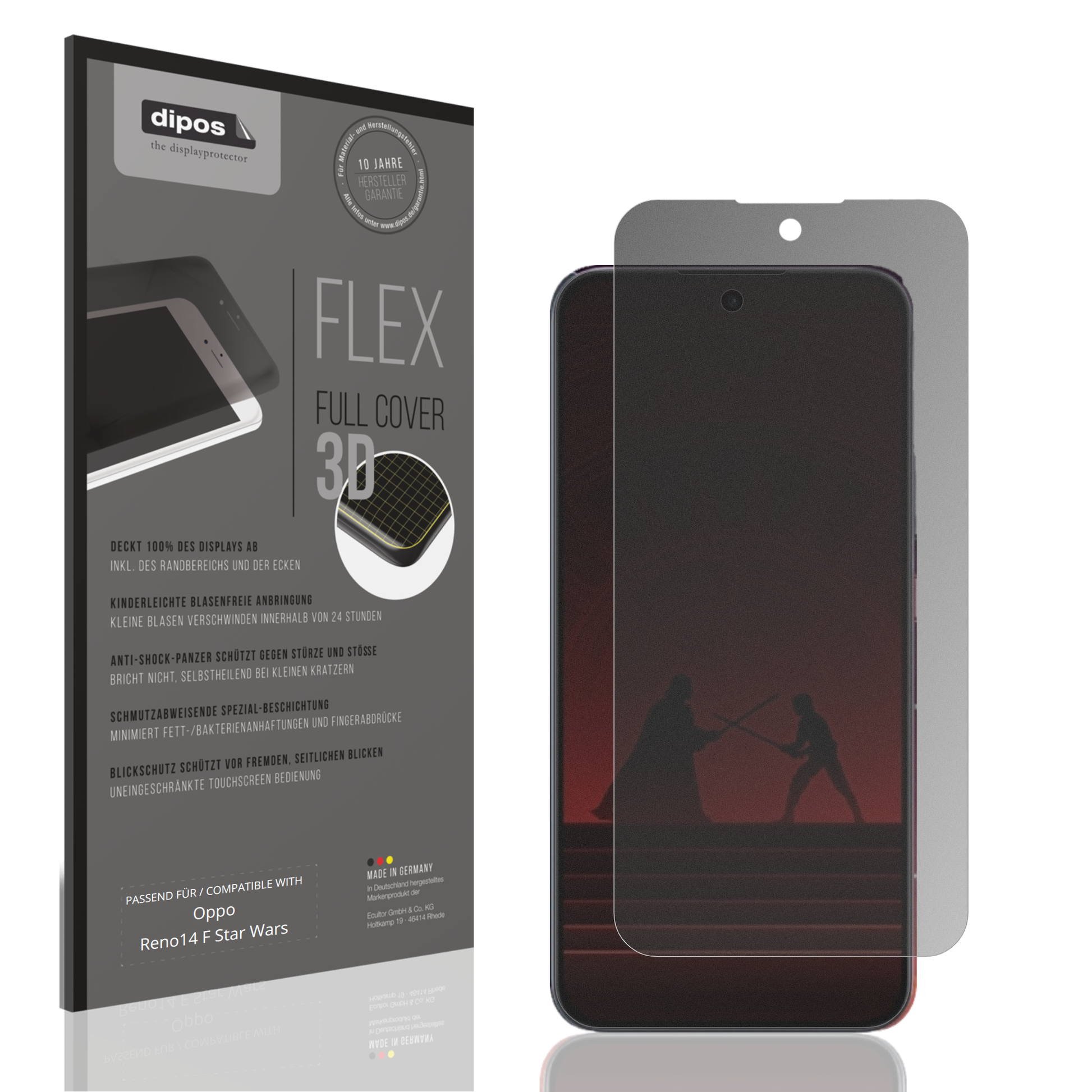 Blickschutzfolie von dipos passend für opporeno14 f star wars, 100% Displayabdeckung und blasenfreie Montage