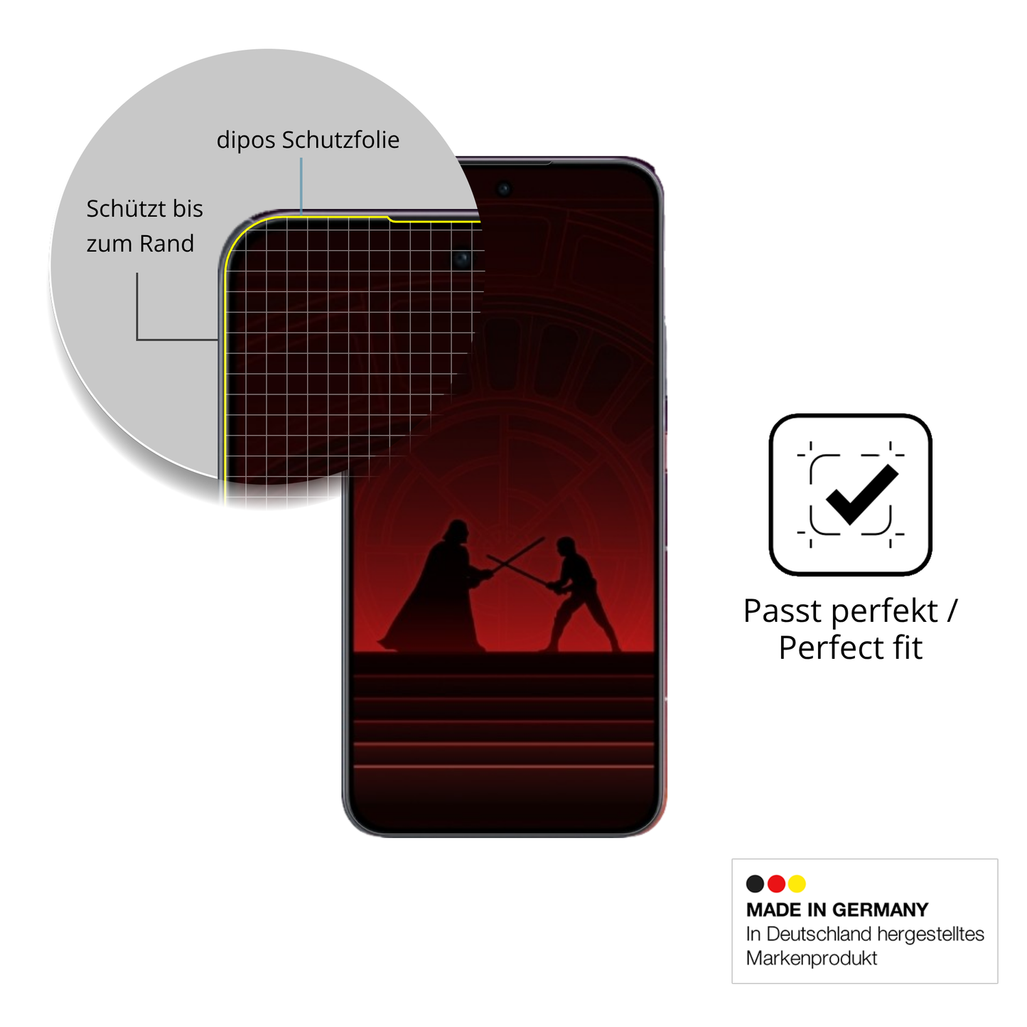 Schutzfolie mit optimaler Passform, zur Verwendung mit Hüllen geeignet
