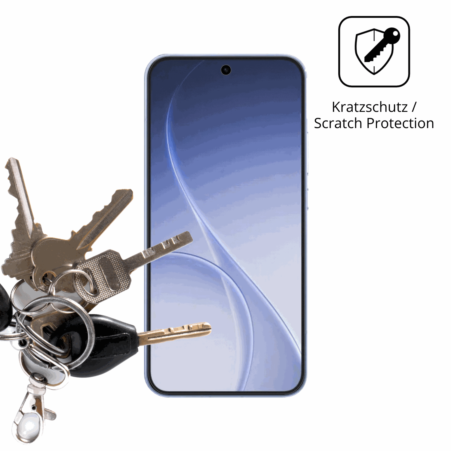 Schutz gegen Kratzer auf dem Oppo Reno15c Glas durch Schlüssel oder Ähnliches