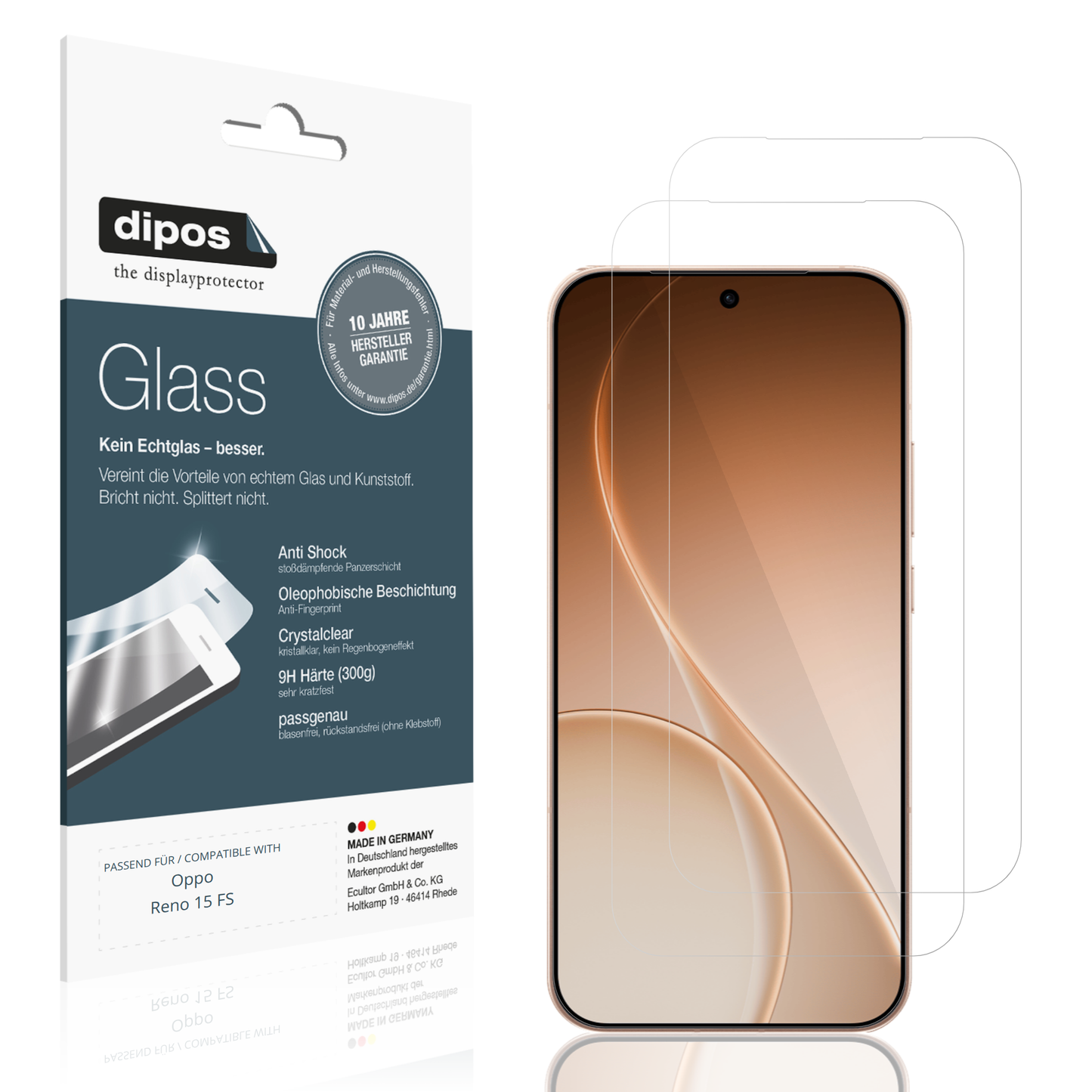 Klare Displayschutzfolie von dipos passend für Oppo Reno 15 FS, 9H kratzfest und blasenfrei montiert