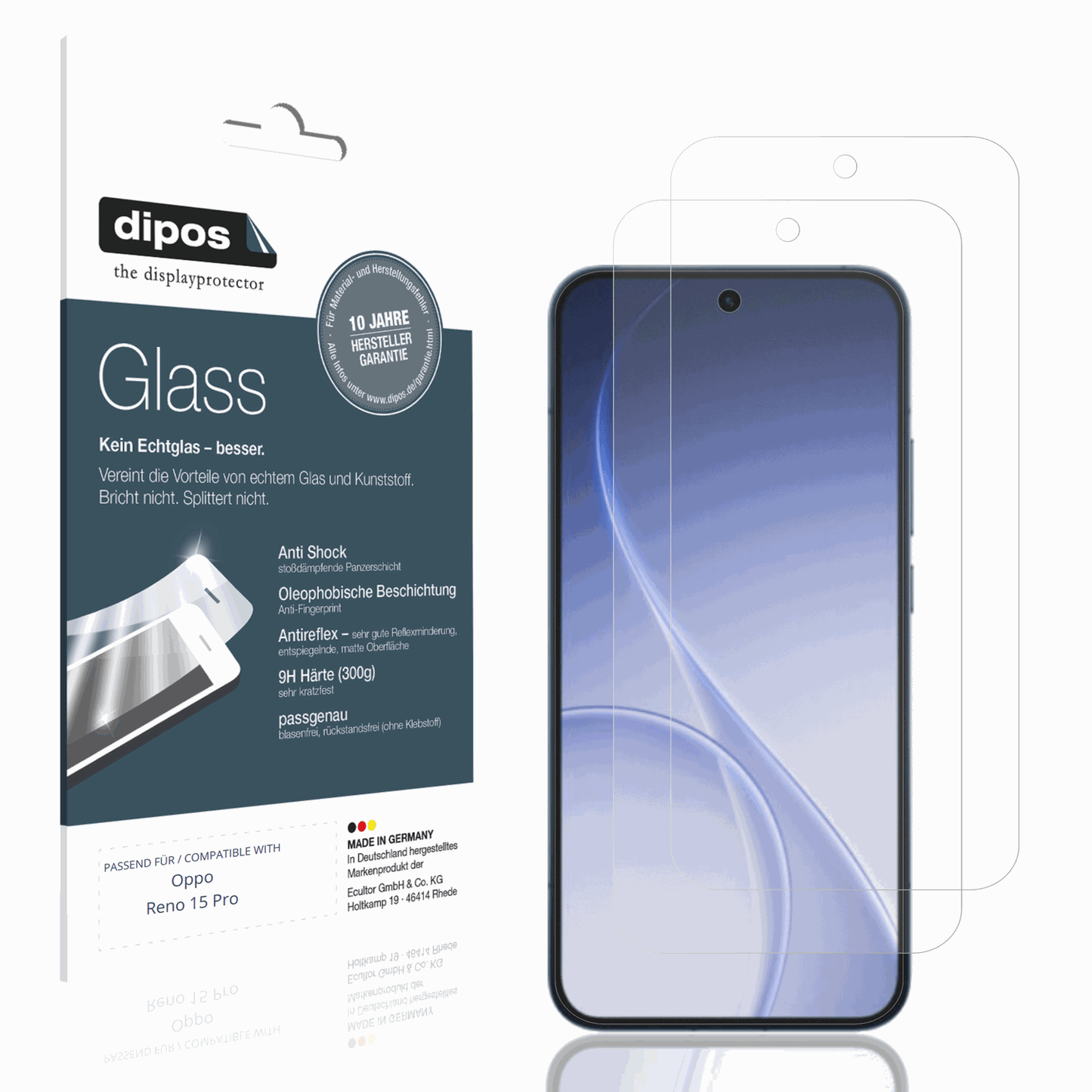 Matte Displayschutzfolie von dipos passend für Oppo Reno 15 Pro, 9H kratzfest und blasenfrei montiert