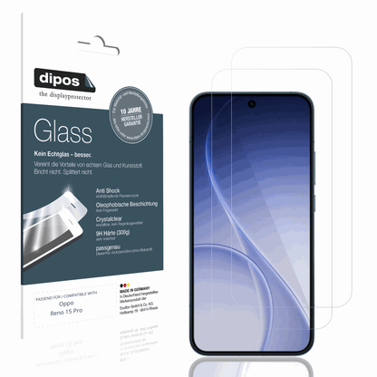 Klare Displayschutzfolie von dipos passend für Oppo Reno 15 Pro, 9H kratzfest und blasenfrei montiert