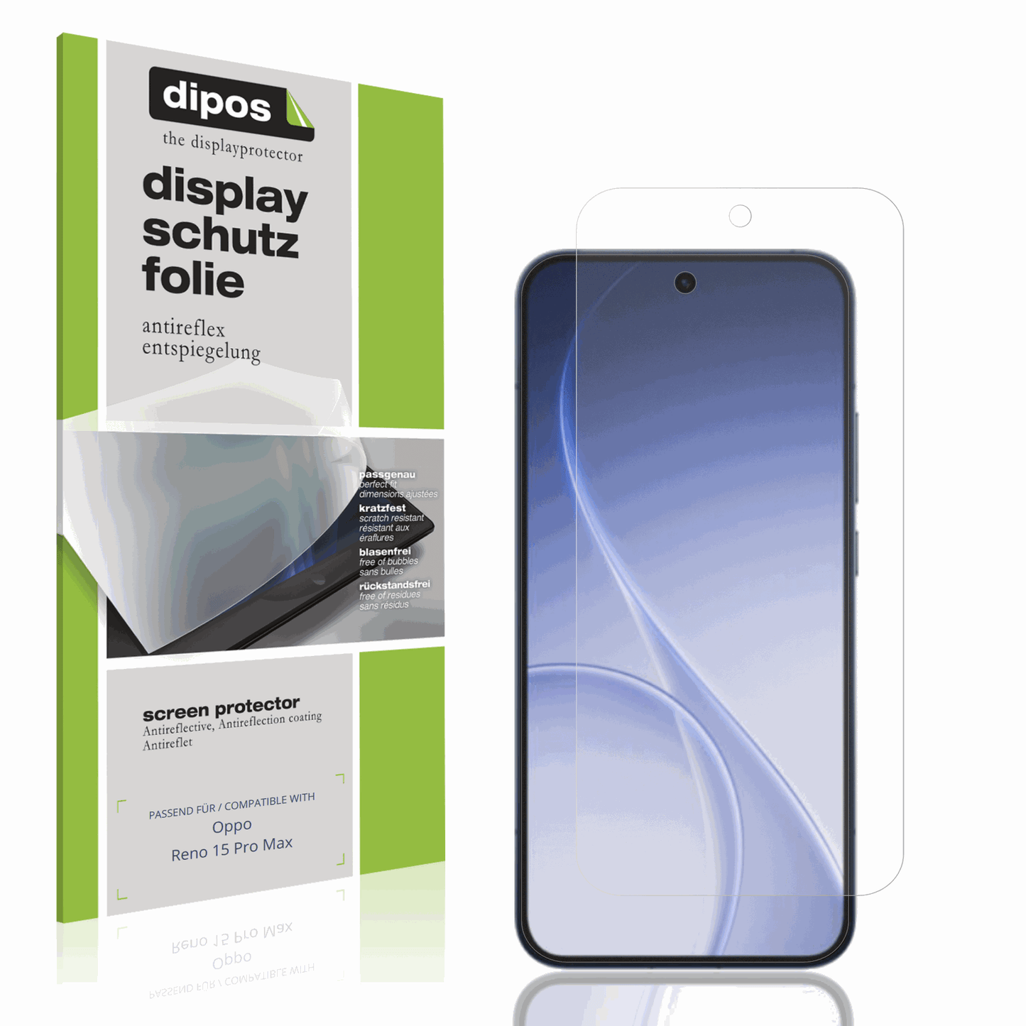 Matte Displayschutzfolie von dipos passend für Oppo Reno 15 Pro Max, präziser Zuschnitt und blasenfrei montiert
