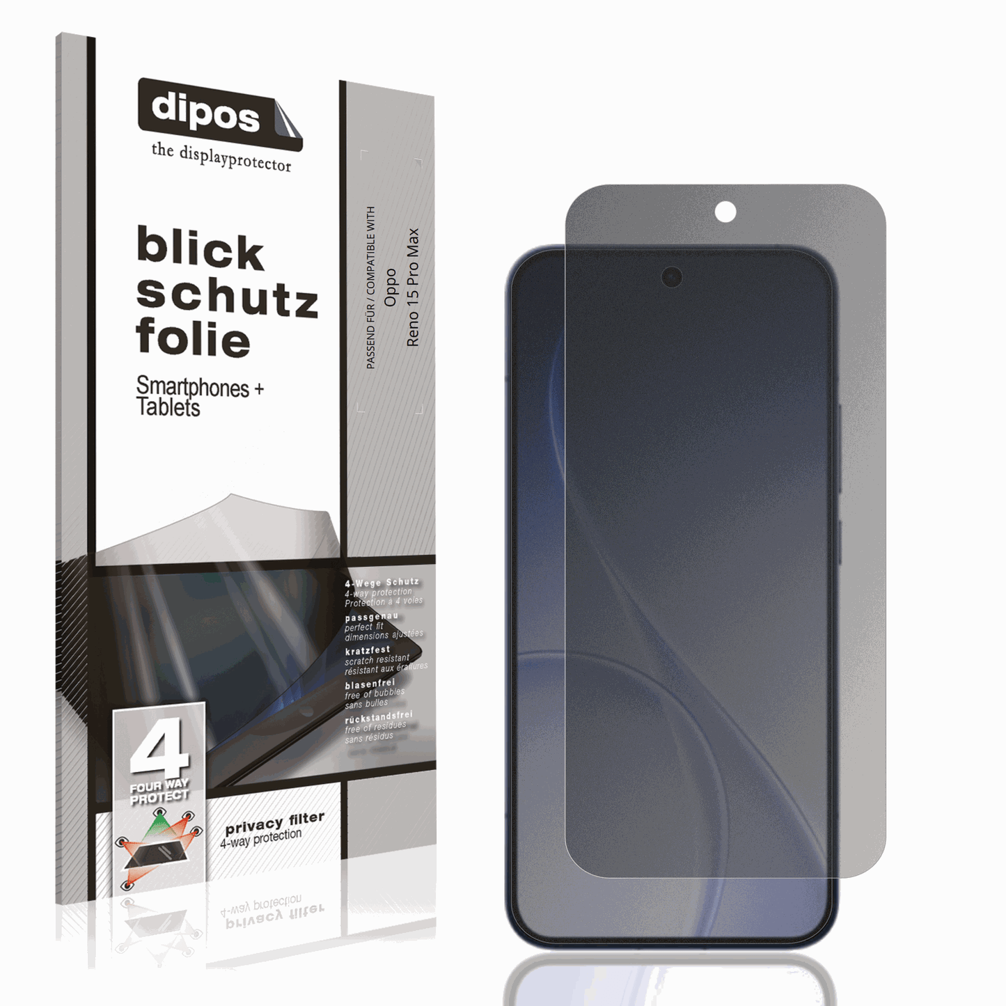 Blickschutzfolie von dipos passend für Oppo Reno 15 Pro Max, präziser Zuschnitt und blasenfrei montiert