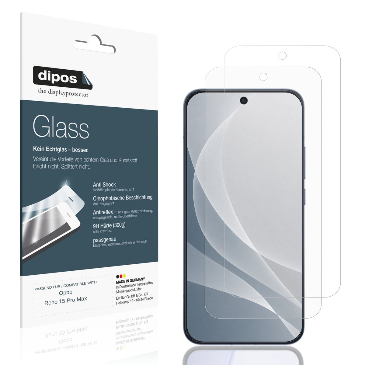 Matte Displayschutzfolie von dipos passend für Oppo Reno 15 Pro Max, 9H kratzfest und blasenfrei montiert