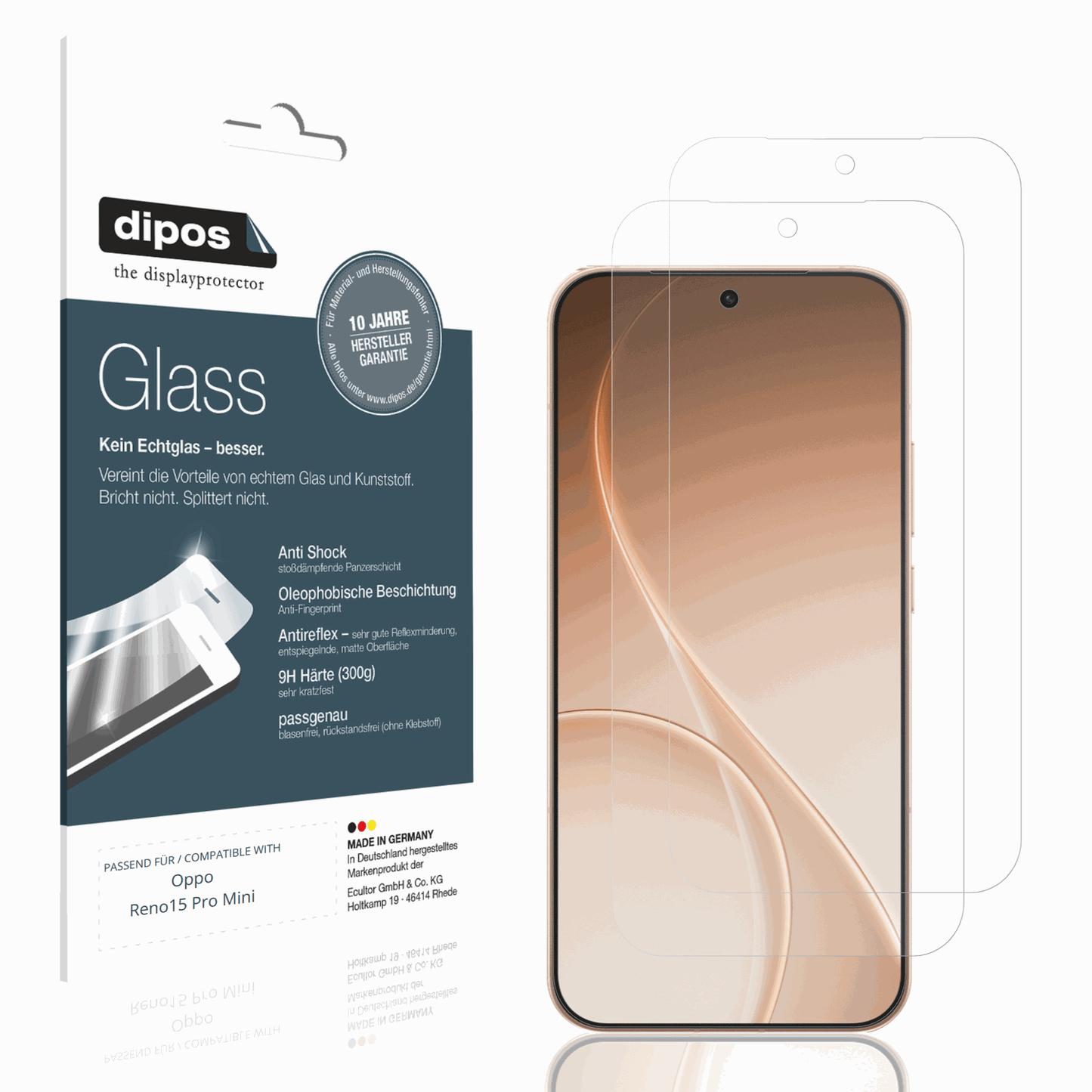 Matte Displayschutzfolie von dipos passend für Oppo Reno15 Pro Mini, 9H kratzfest und blasenfrei montiert