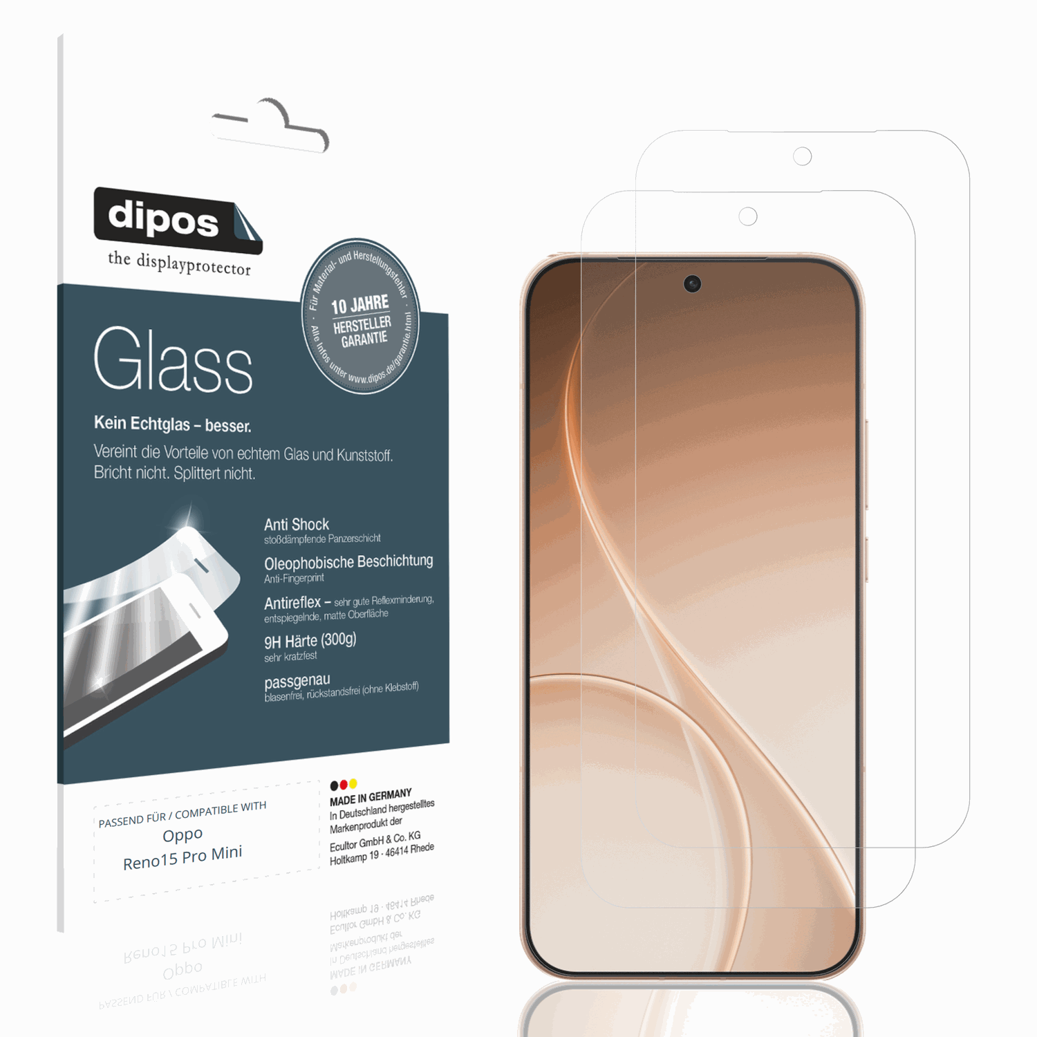 Matte Displayschutzfolie von dipos passend für Oppo Reno15 Pro Mini, 9H kratzfest und blasenfrei montiert
