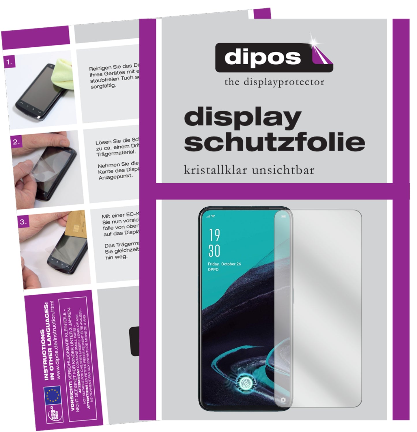 Klare Displayschutzfolie von dipos passend für Oppo Reno2 Z, präziser Zuschnitt und blasenfrei montiert