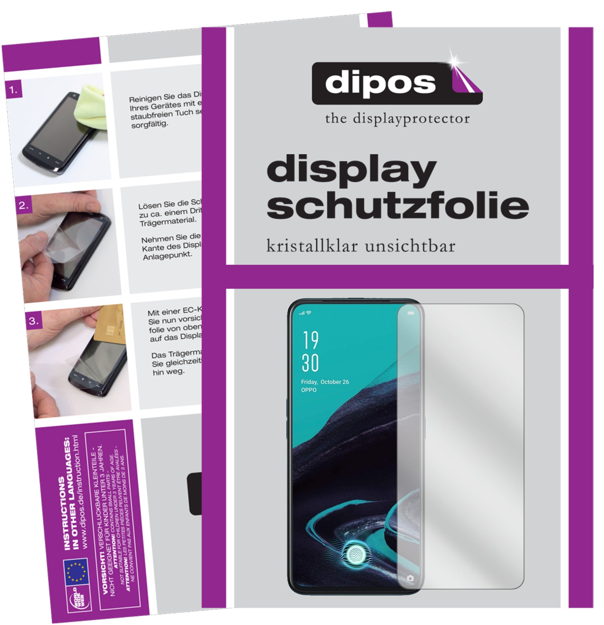 Klare Displayschutzfolie von dipos passend für Oppo Reno2 Z, präziser Zuschnitt und blasenfrei montiert