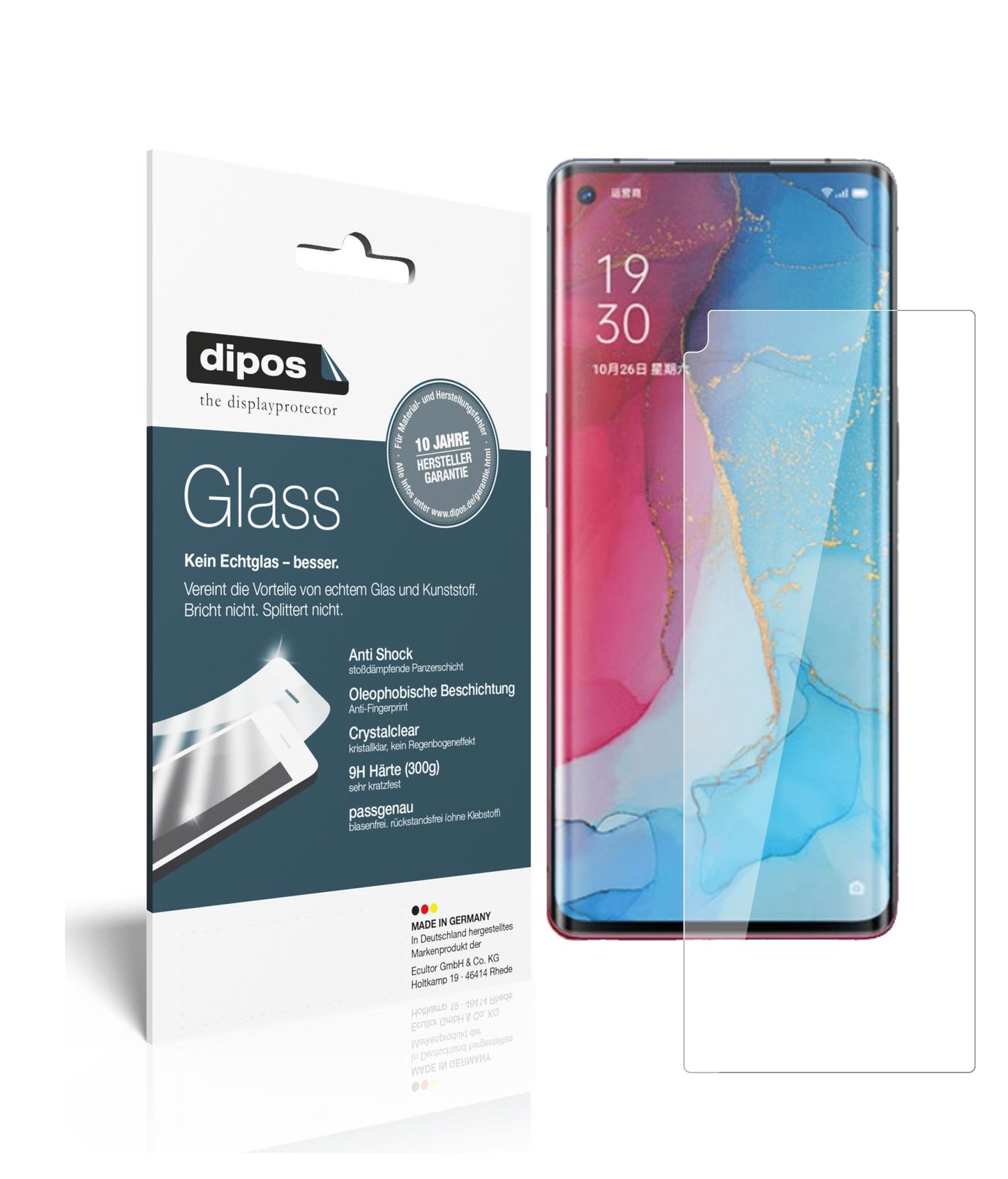 Klare Displayschutzfolie von dipos passend für Oppo Reno3 Pro 5G, 9H kratzfest und blasenfrei montiert