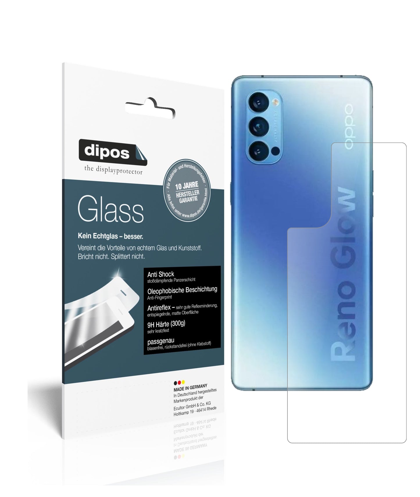 Matte Displayschutzfolie von dipos passend für Oppo Reno 4 Pro Rückseite, 9H kratzfest und blasenfrei montiert