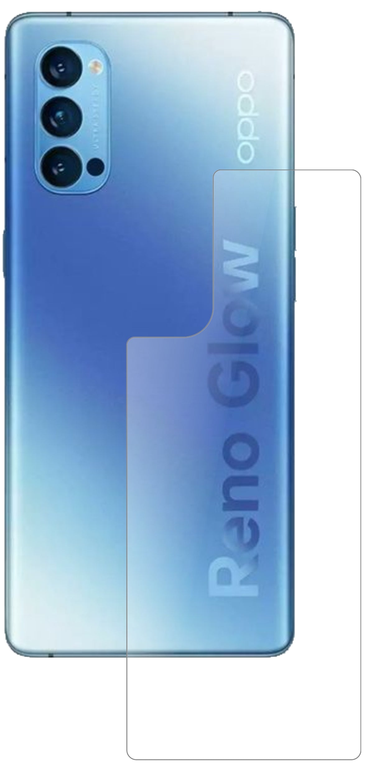 OppoReno 4 Pro Rückseite mit aufgebrachter dipos Panzerfolie, die lästige Fingerabdrücke minimiert