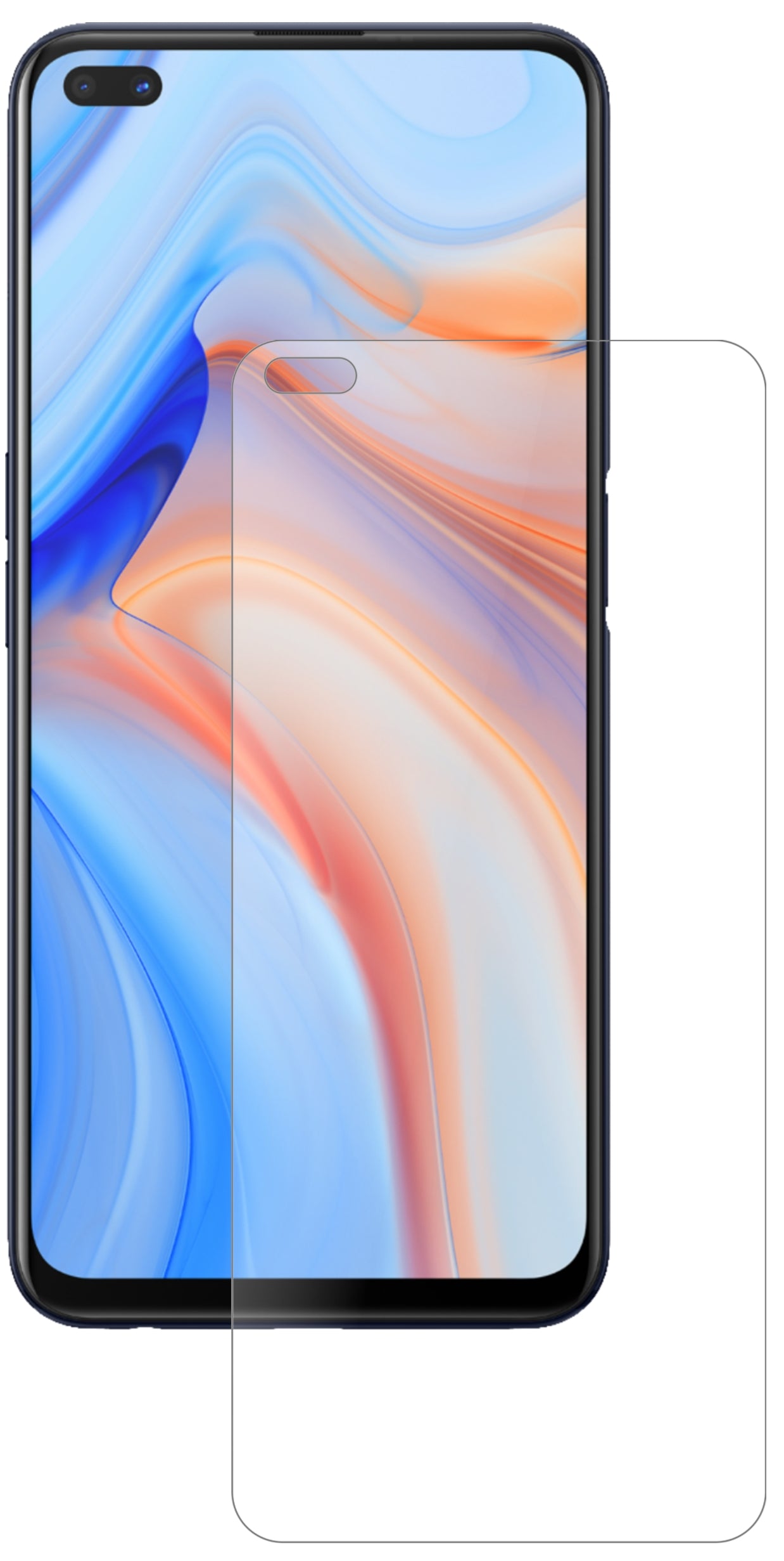 OppoReno4 Z 5G mit aufgebrachter dipos Panzerfolie, die lästige Fingerabdrücke minimiert