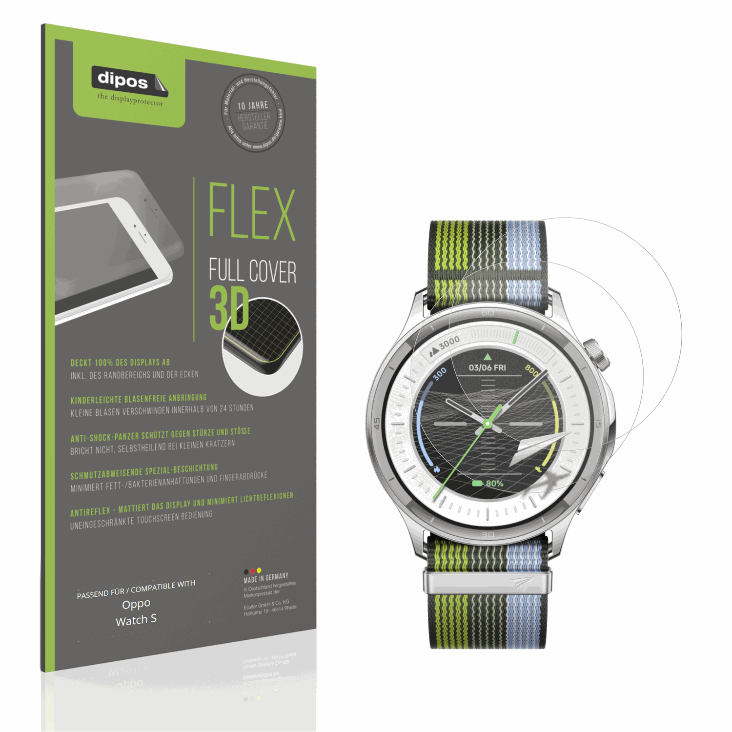 Matte Displayschutzfolie von dipos passend für Oppo Watch S, 100% Displayabdeckung und blasenfreie Montage