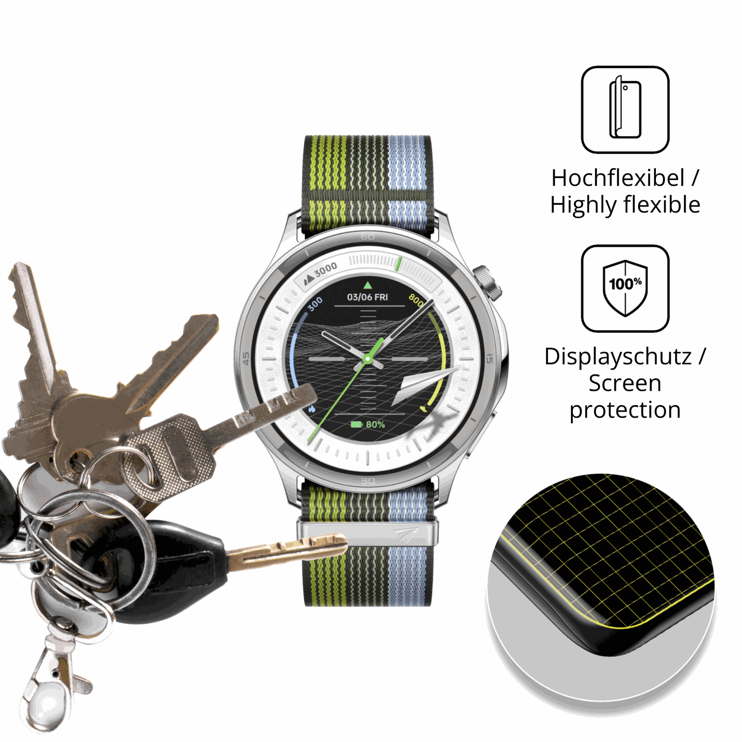 dipos Displayschutz für Oppo Watch S, transparente Oberfläche, perfekte Passform auch für die Rundungen