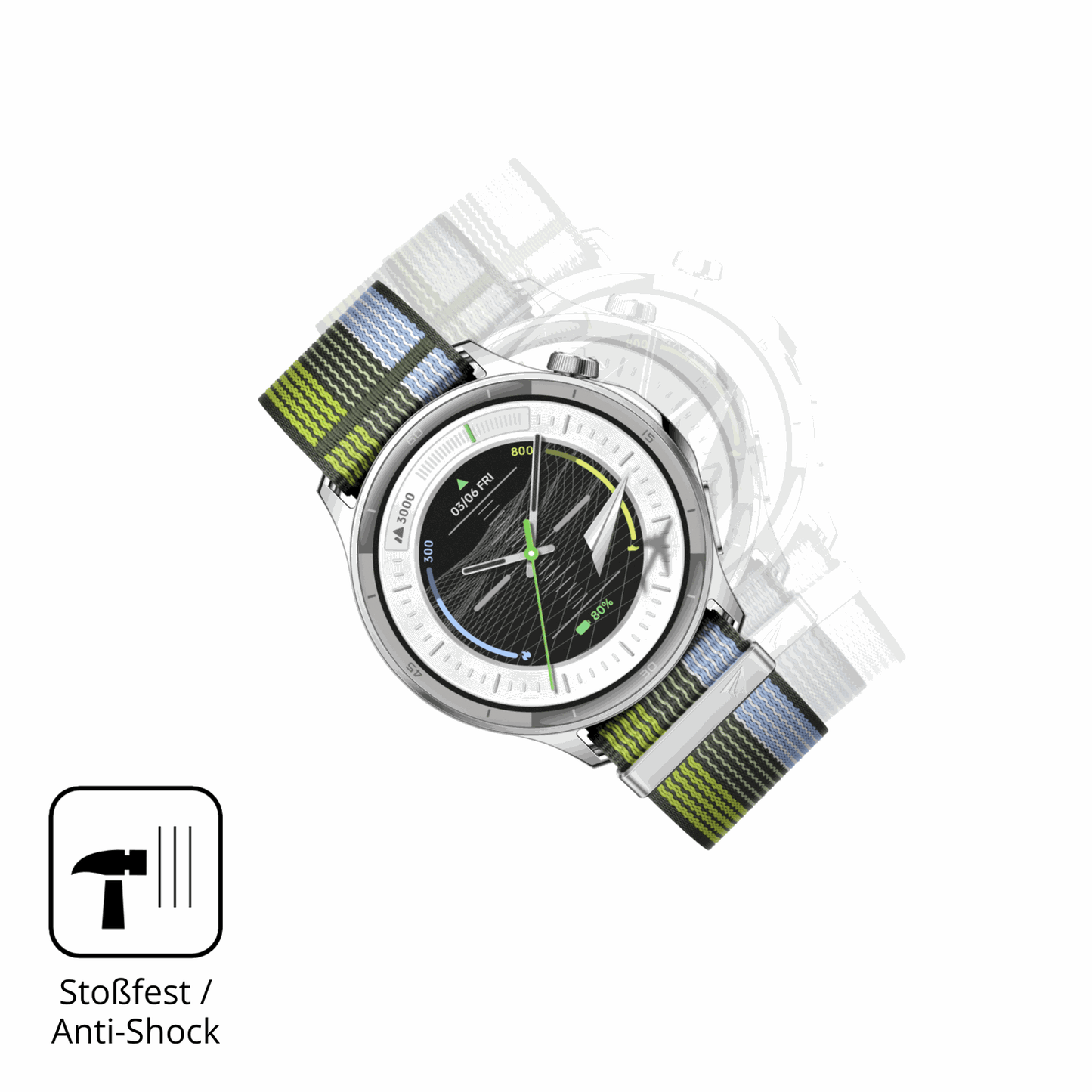 Schutz gegen Kratzer auf dem Oppo Watch S Glas durch Schlüssel, Stöße gegen die Tischkante oder Stürze