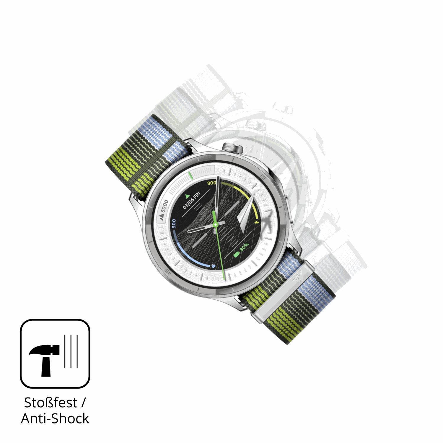 Schutz gegen Kratzer auf dem Oppo Watch S Glas durch Schlüssel, Stöße gegen die Tischkante oder Stürze