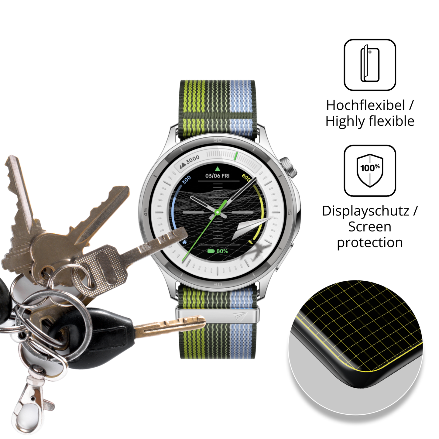 dipos Displayschutz für Oppo Watch S, transparente Oberfläche, geringe Dicke und perfekte Passform