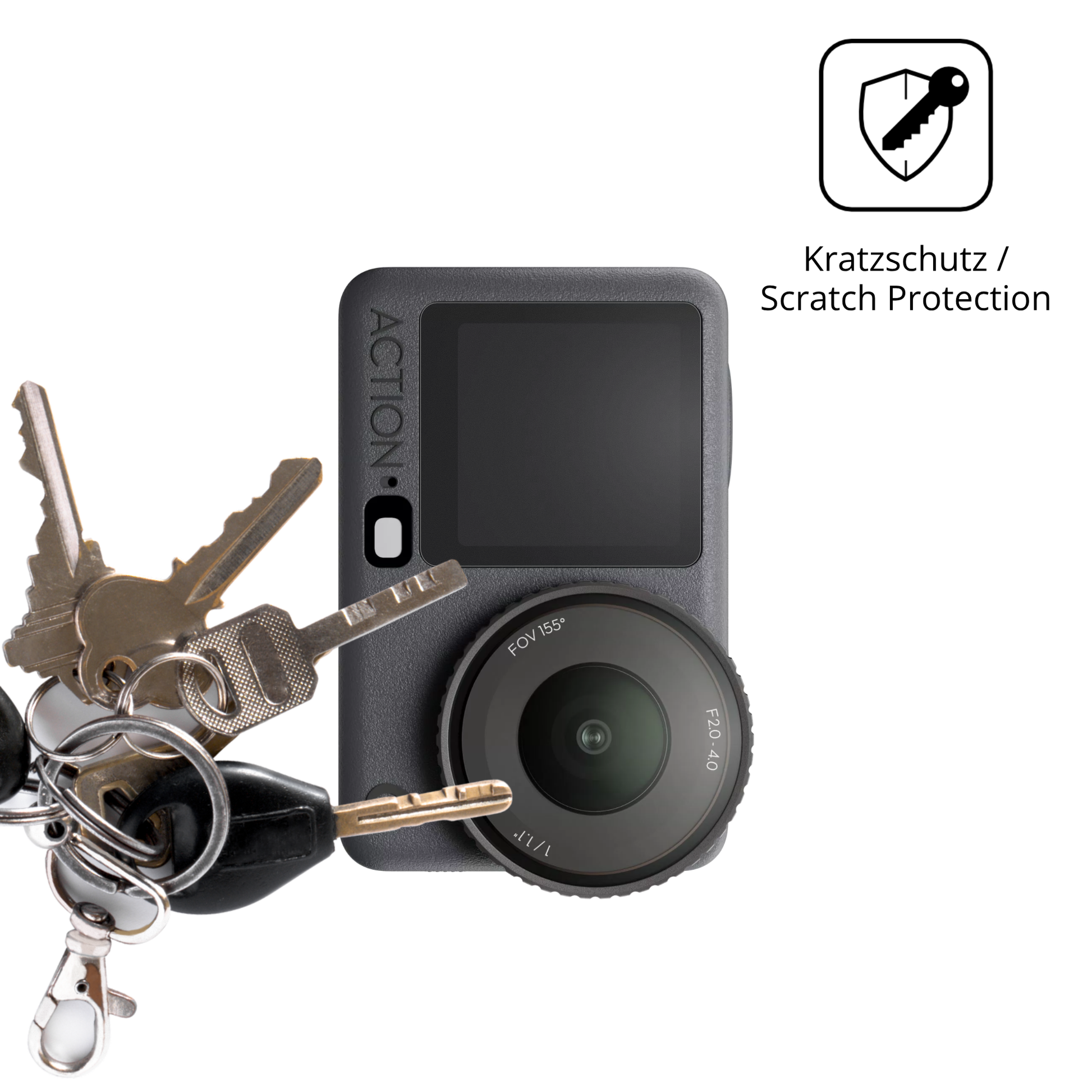 Schutz gegen Kratzer auf dem osmoaction 6 Glas durch Schlüssel oder Ähnliches