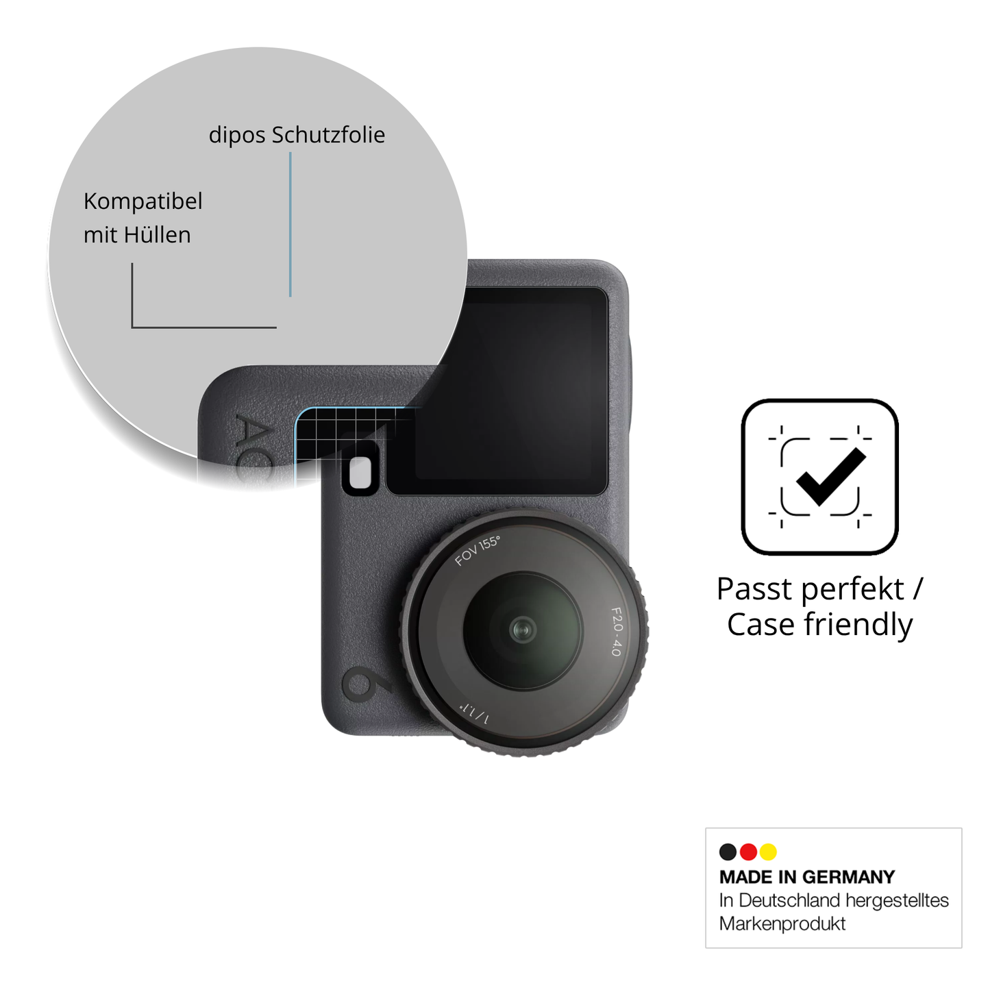 Schutzfolie mit optimaler Passform, zur Verwendung mit Hüllen geeignet