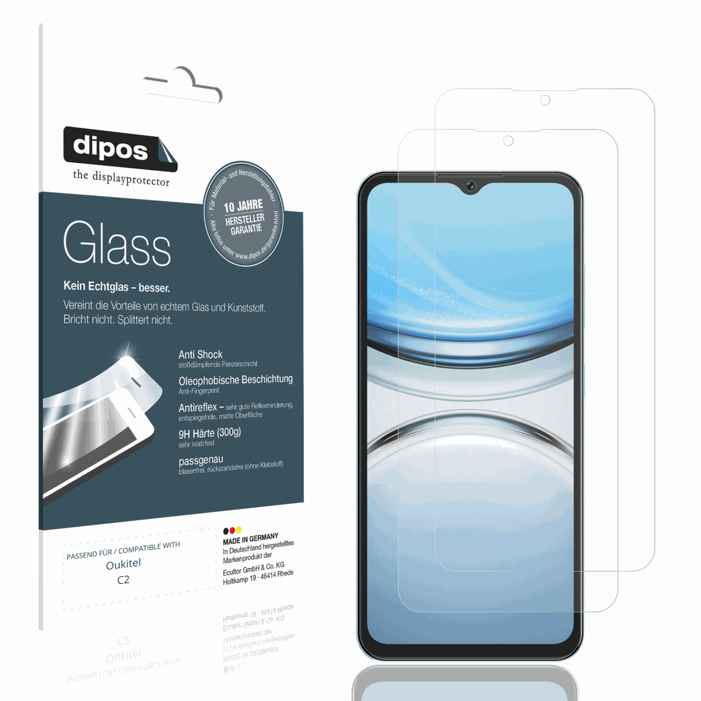 Matte Displayschutzfolie von dipos passend für Oukitel C2, 9H kratzfest und blasenfrei montiert