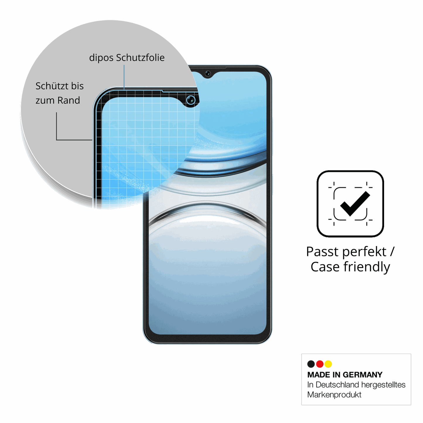 Schutzglasfolie mit optimaler Passform, zur Verwendung mit Hüllen geeignet