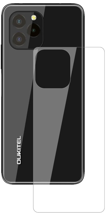 OukitelC21 Pro Rückseite mit aufgebrachter dipos Flex Schutzfolie, glasklare Darstellung ohne Einschränkungen