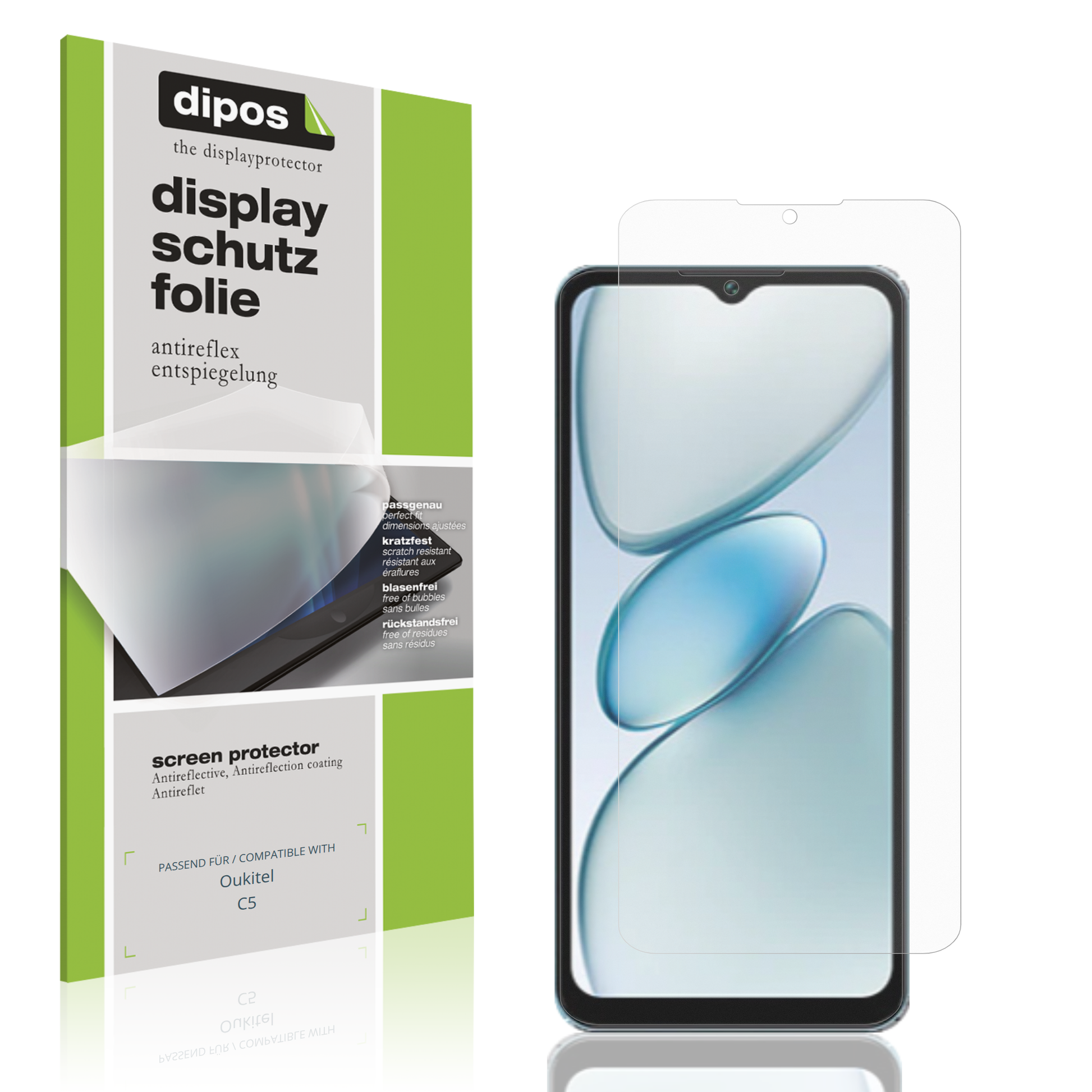 Matte Displayschutzfolie von dipos passend für Oukitel C5, präziser Zuschnitt und blasenfrei montiert
