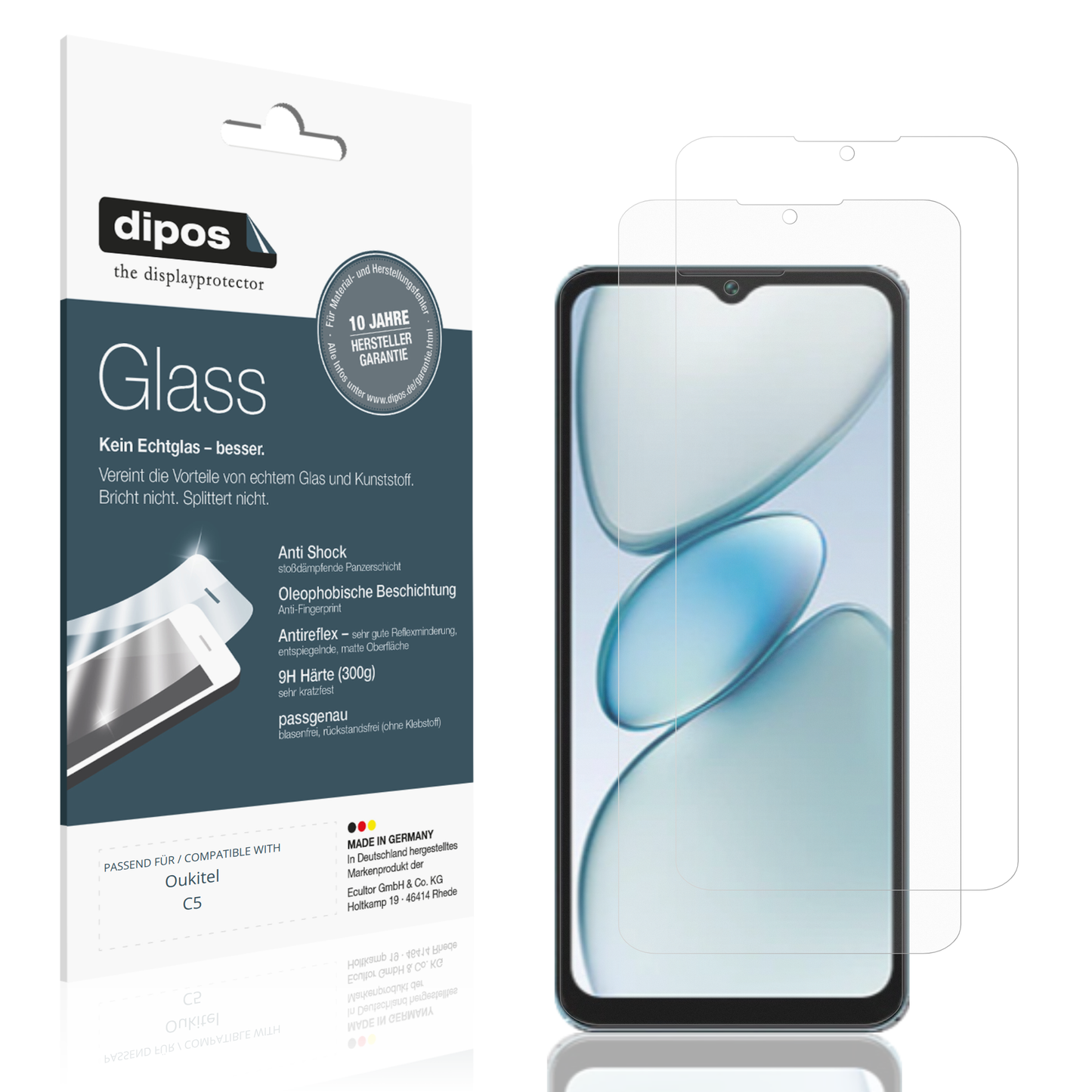 Matte Displayschutzfolie von dipos passend für Oukitel C5, 9H kratzfest und blasenfrei montiert