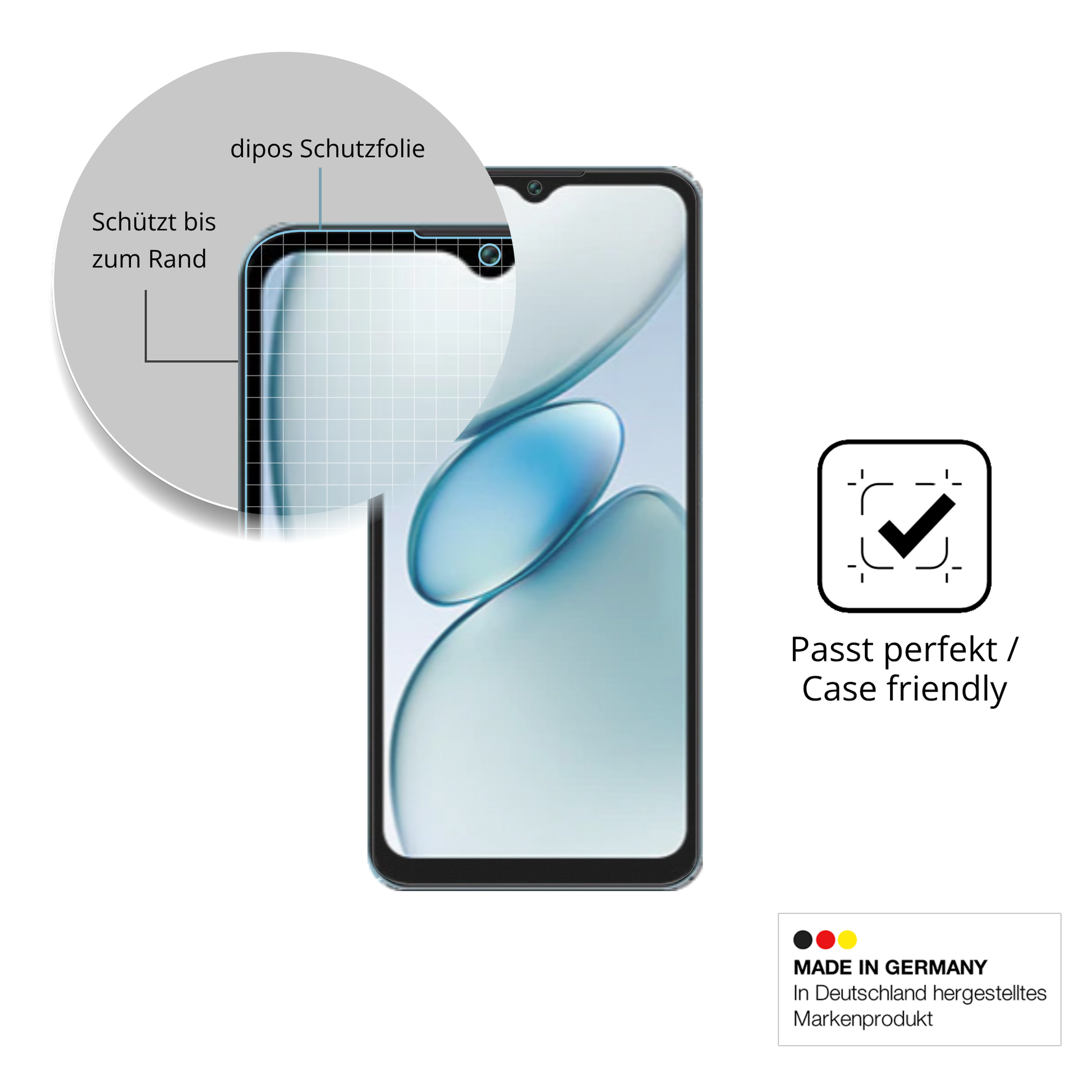 Schutzglasfolie mit optimaler Passform, zur Verwendung mit Hüllen geeignet
