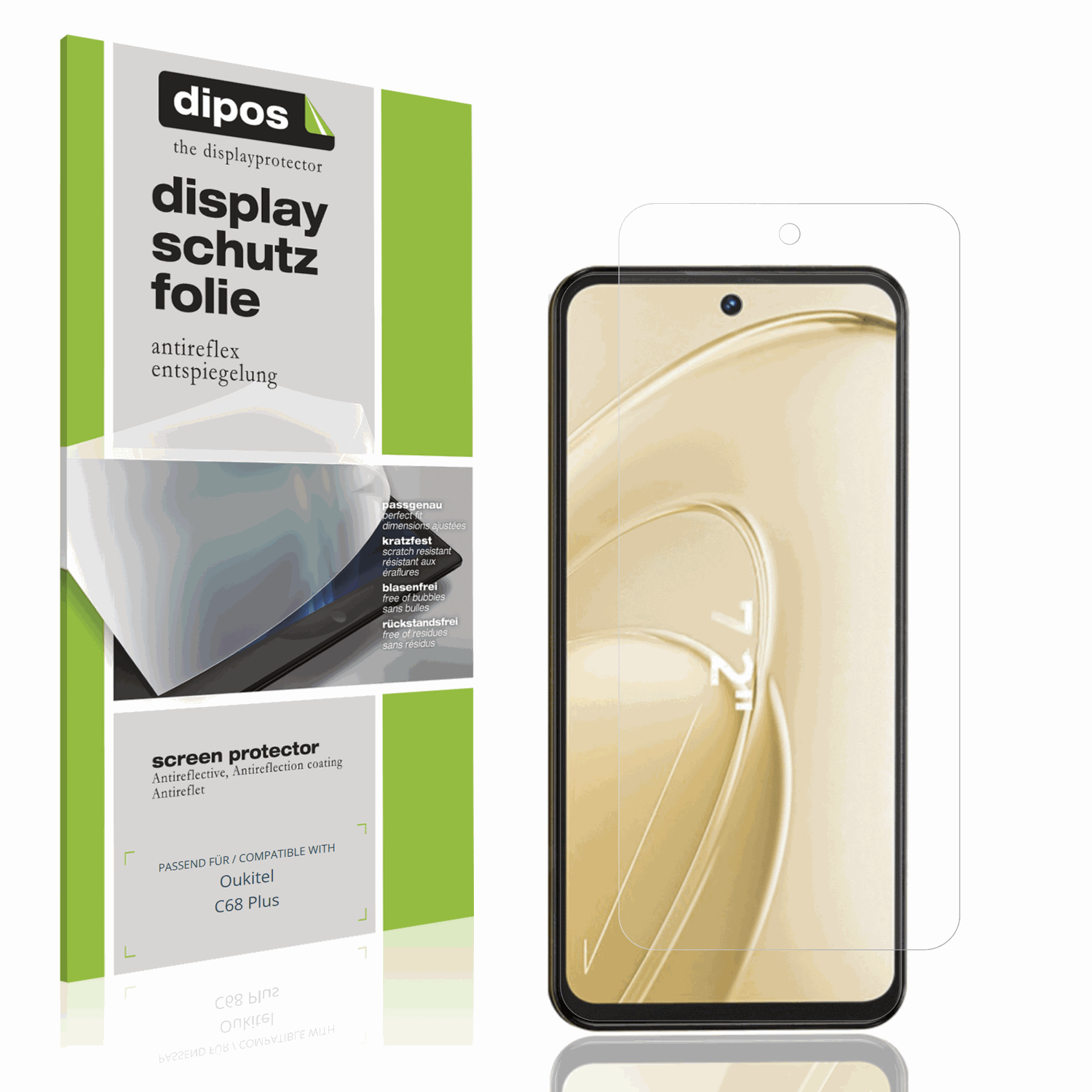 Matte Displayschutzfolie von dipos passend für Oukitel C68 Plus, präziser Zuschnitt und blasenfrei montiert