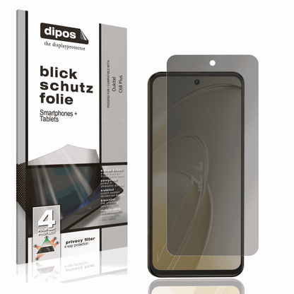 Blickschutzfolie von dipos passend für Oukitel C68 Plus, präziser Zuschnitt und blasenfrei montiert