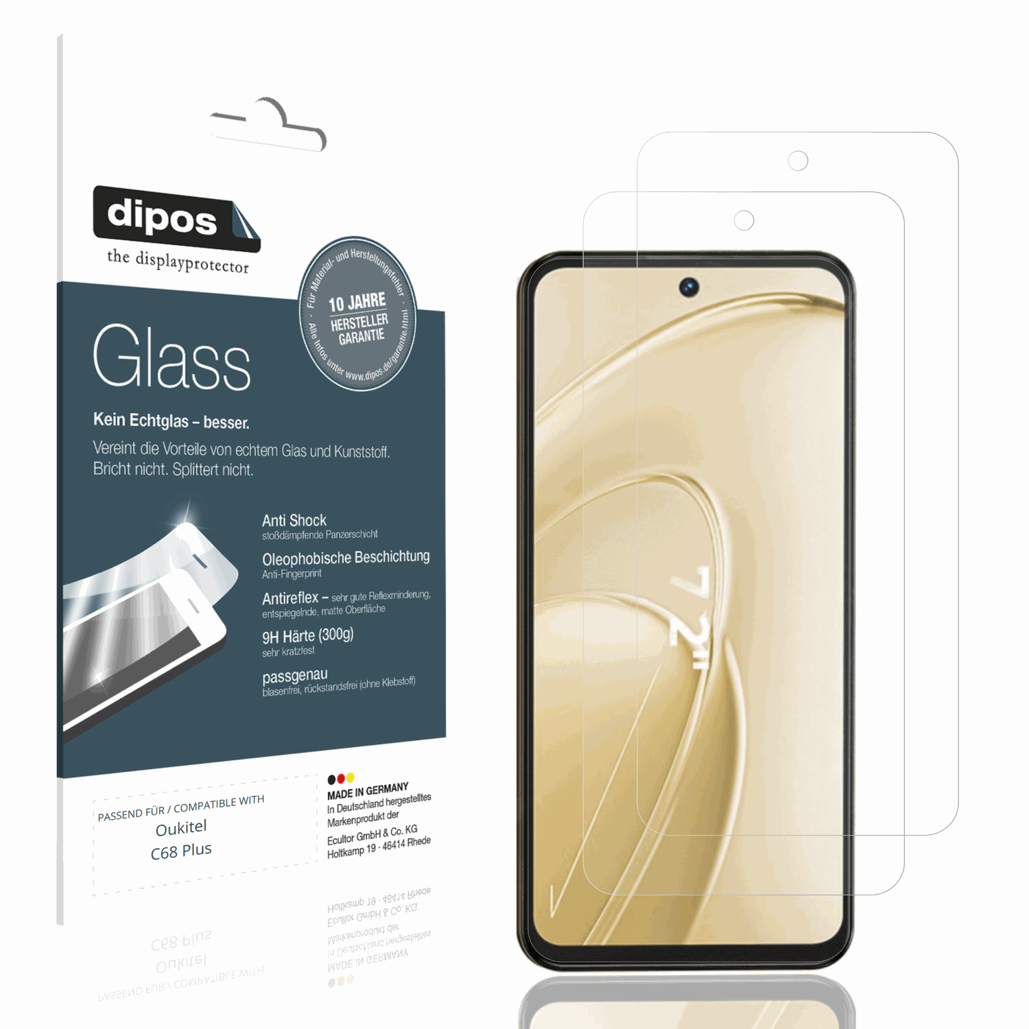 Matte Displayschutzfolie von dipos passend für Oukitel C68 Plus, 9H kratzfest und blasenfrei montiert