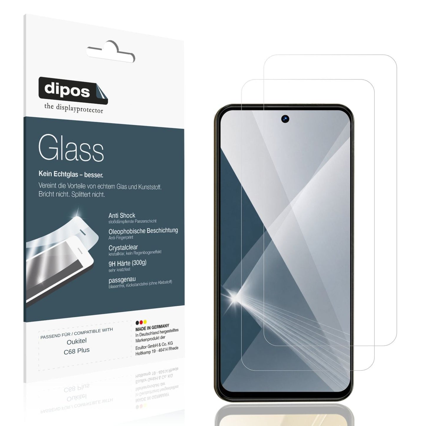 Klare Displayschutzfolie von dipos passend für Oukitel C68 Plus, 9H kratzfest und blasenfrei montiert