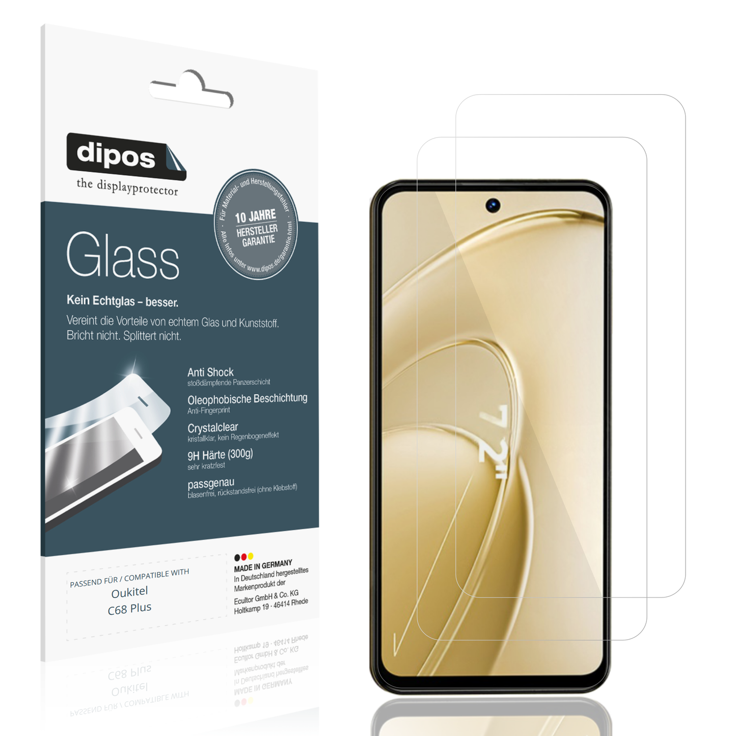 Klare Displayschutzfolie von dipos passend für Oukitel C68 Plus, 9H kratzfest und blasenfrei montiert