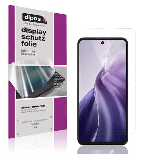 Klare Displayschutzfolie von dipos passend für oukitelc69, präziser Zuschnitt und blasenfrei montiert