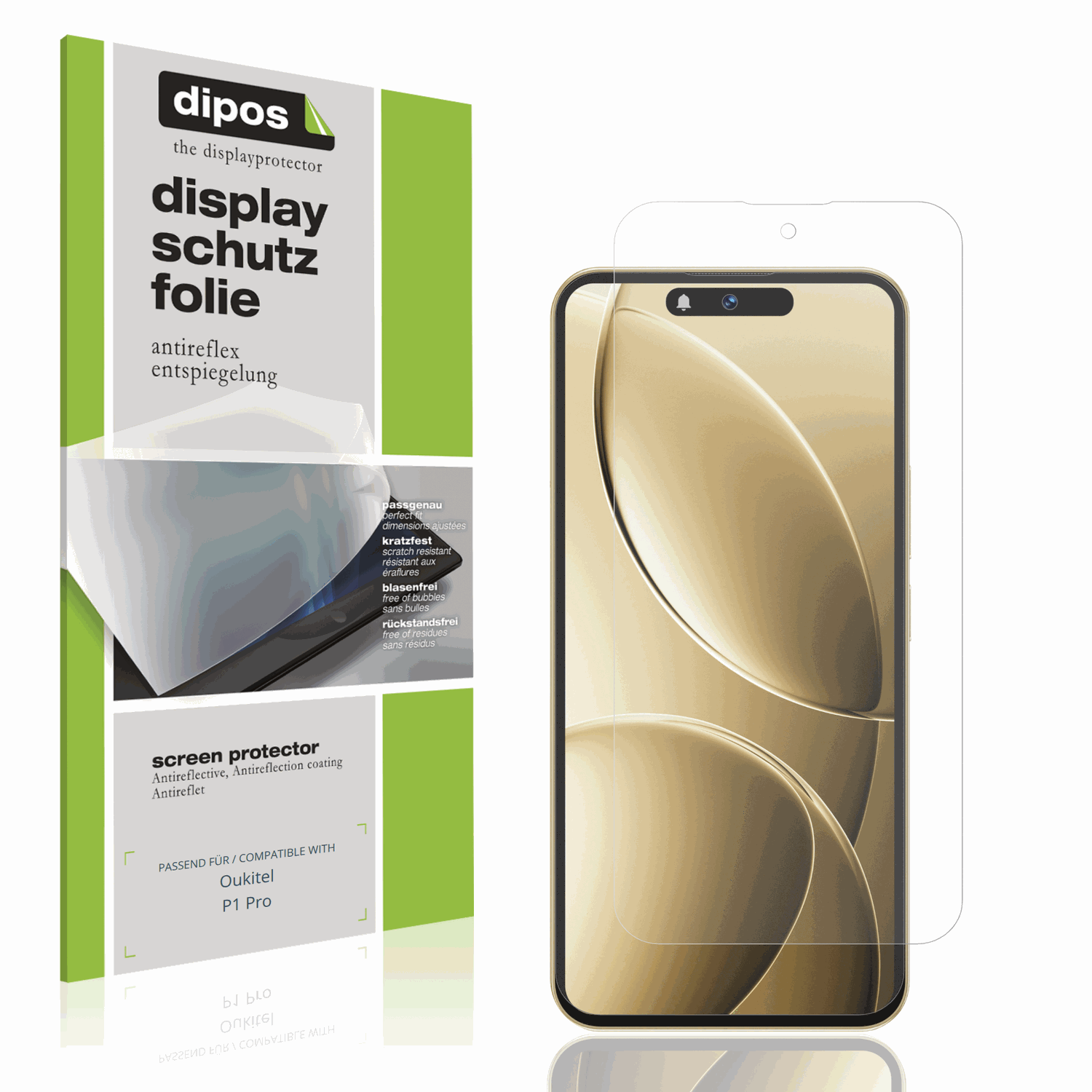 Matte Displayschutzfolie von dipos passend für oukitelp1 pro, präziser Zuschnitt und blasenfrei montiert