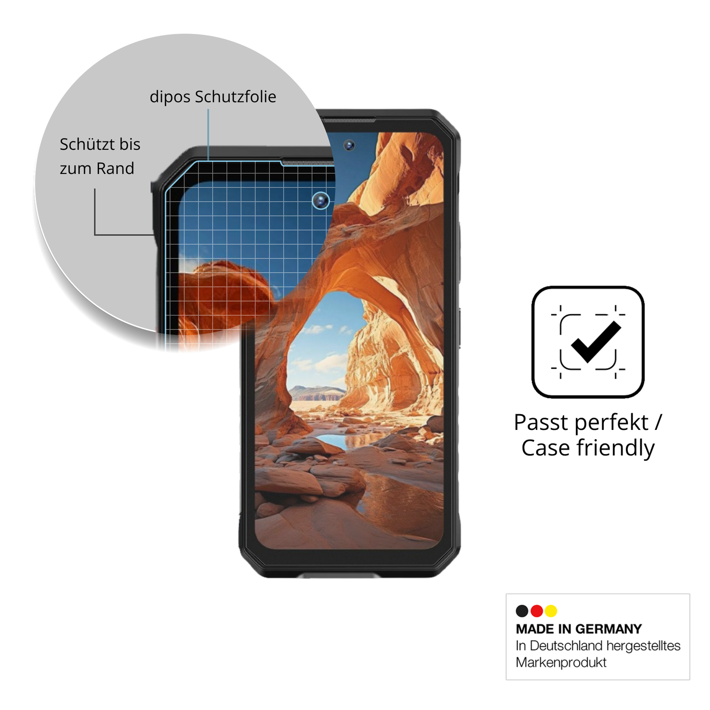 Schutzglasfolie mit optimaler Passform, zur Verwendung mit Hüllen geeignet