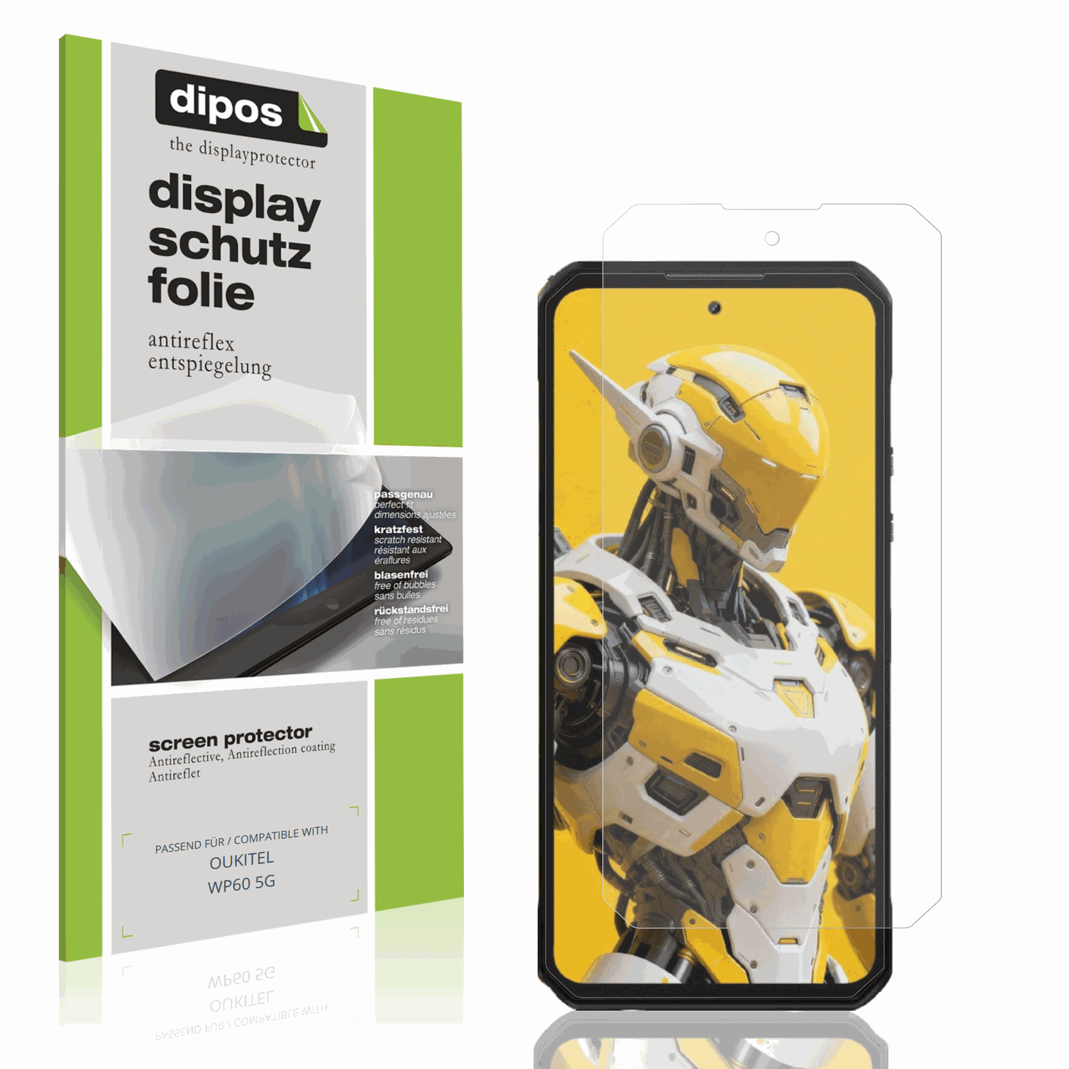Matte Displayschutzfolie von dipos passend für OUKITEL WP60 5G, präziser Zuschnitt und blasenfrei montiert